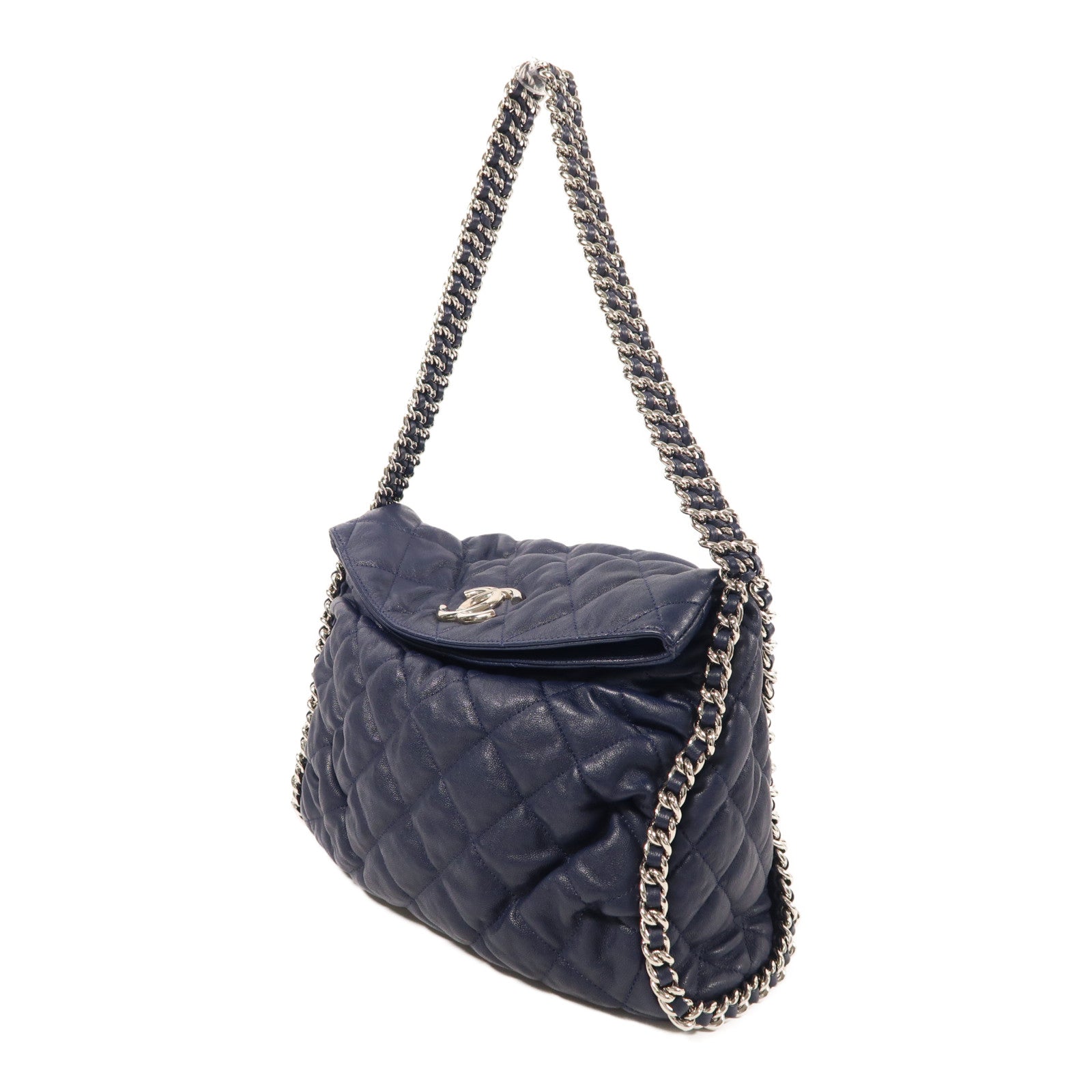 CHANEL 牛皮皮革Chain Shoulder銀扣鏈帶肩背袋