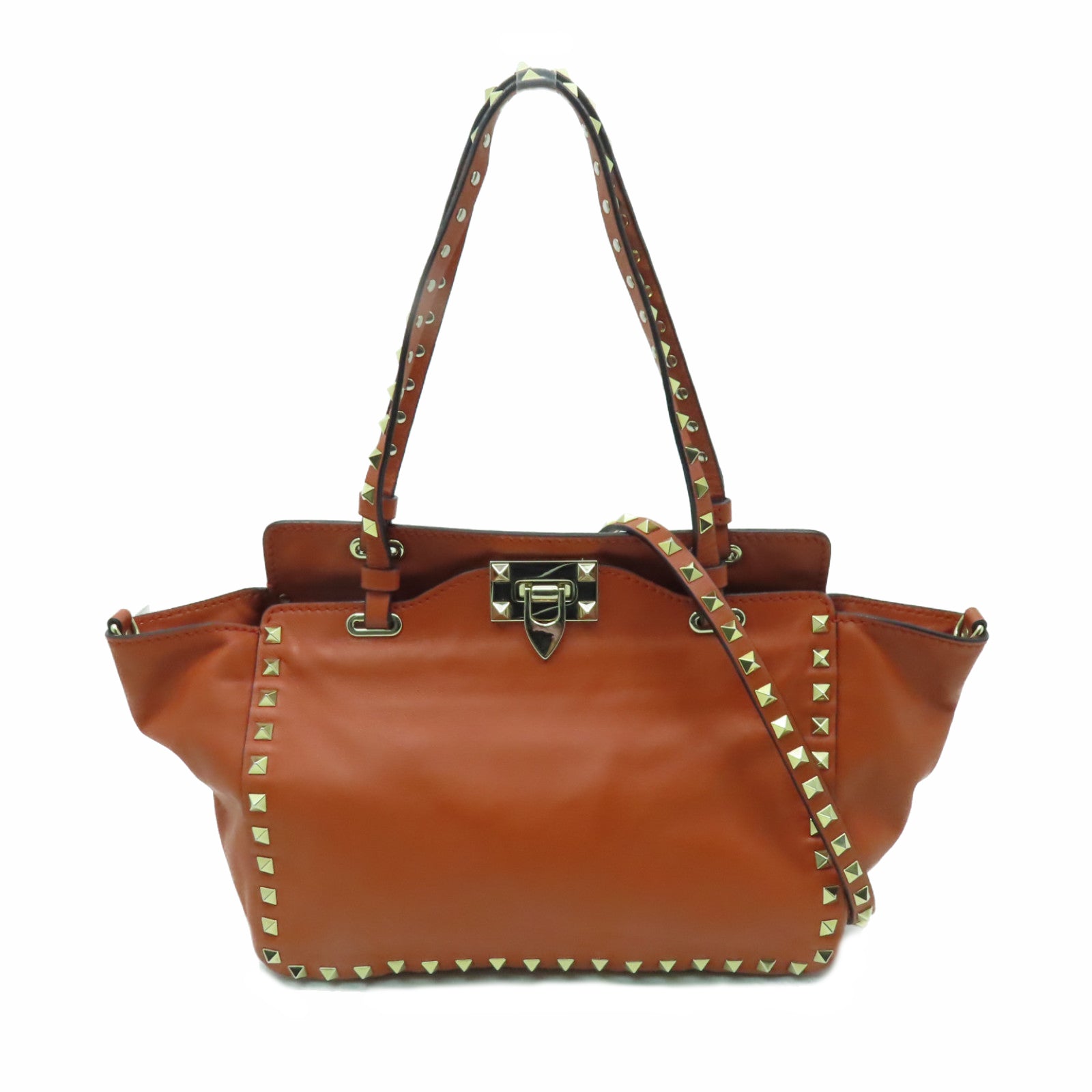 Valentino 【激減優惠】羊皮皮革2 Way Shoulder金扣手挽肩背兩用袋橙色