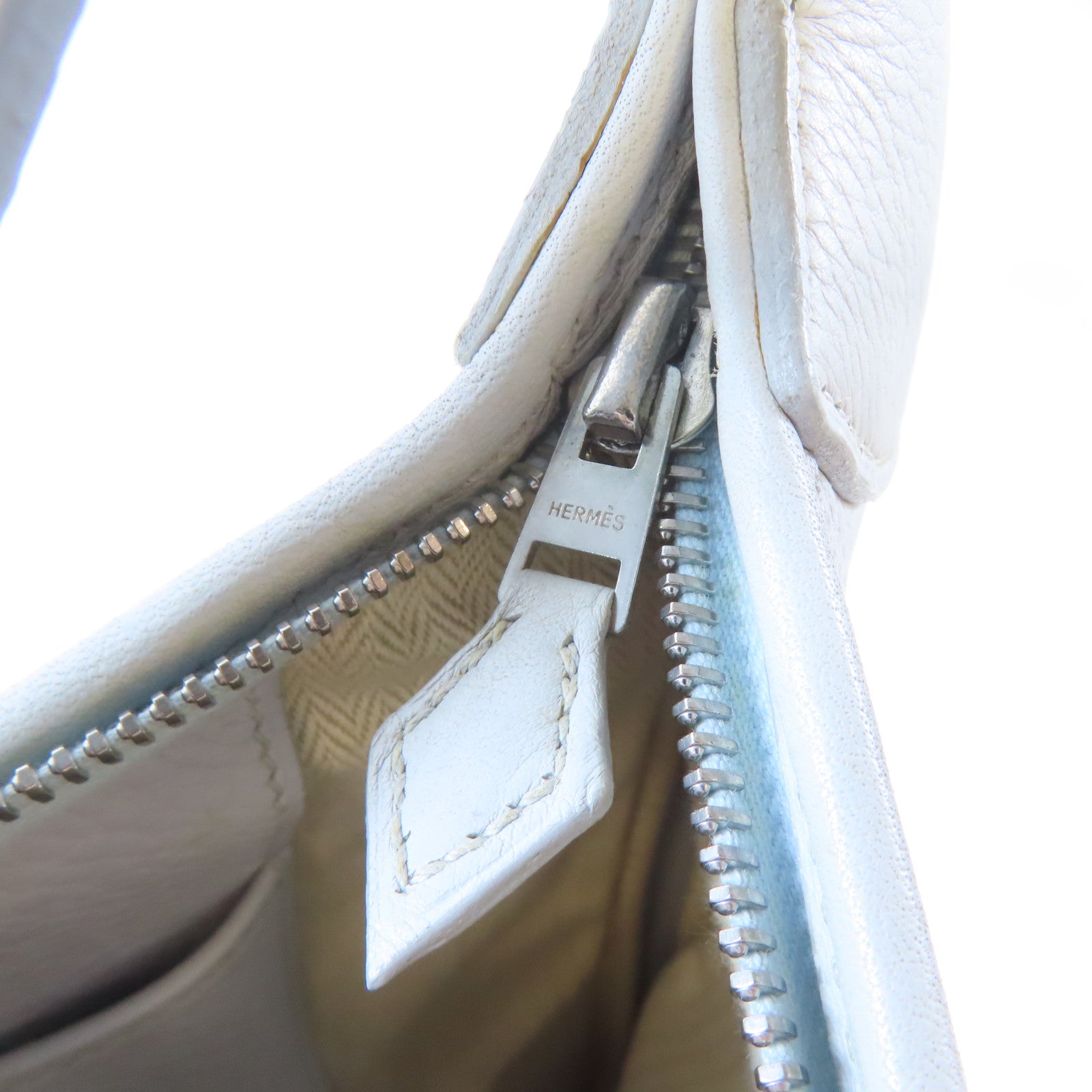 HERMES 【激減優惠】Clemence皮革Trim 35銀扣肩背袋Bleu Glacier淺藍色