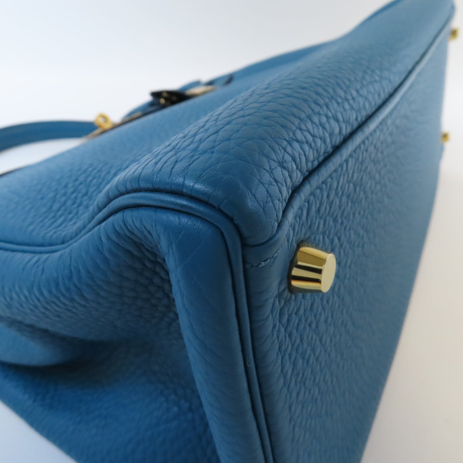 HERMES Clemence皮革Kelly 35金扣手挽肩背兩用袋Bleu Izmir 伊茲密爾藍色