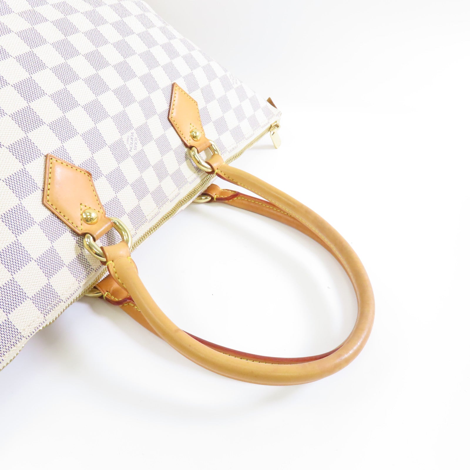 LOUIS VUITTON Damier Azur Saleya MM金扣肩背袋白色
