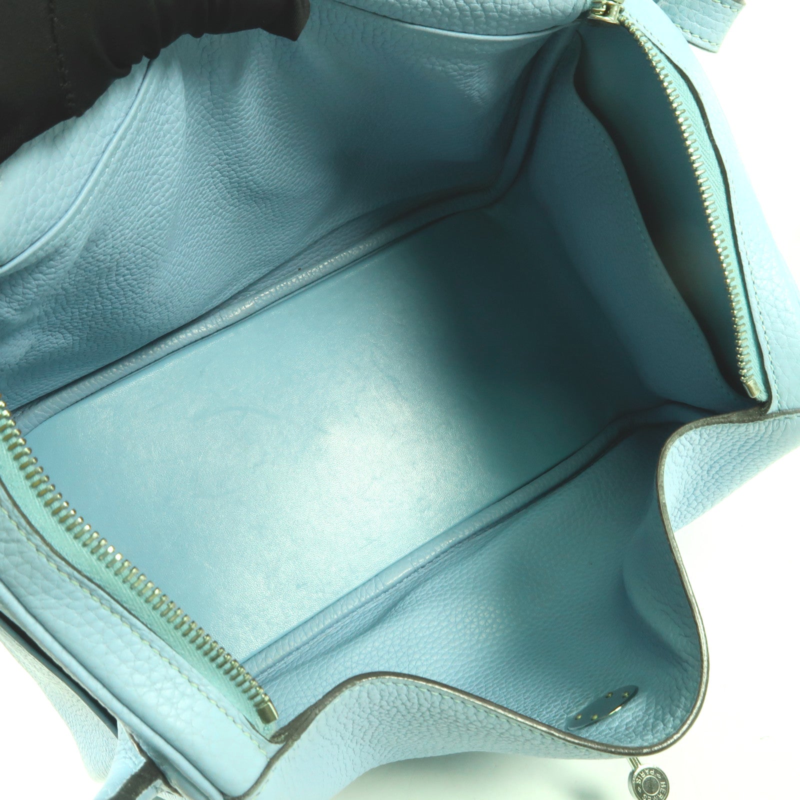 HERMES Clemence皮革Lindy 30銀扣手挽肩背兩用袋Bleu Atoll