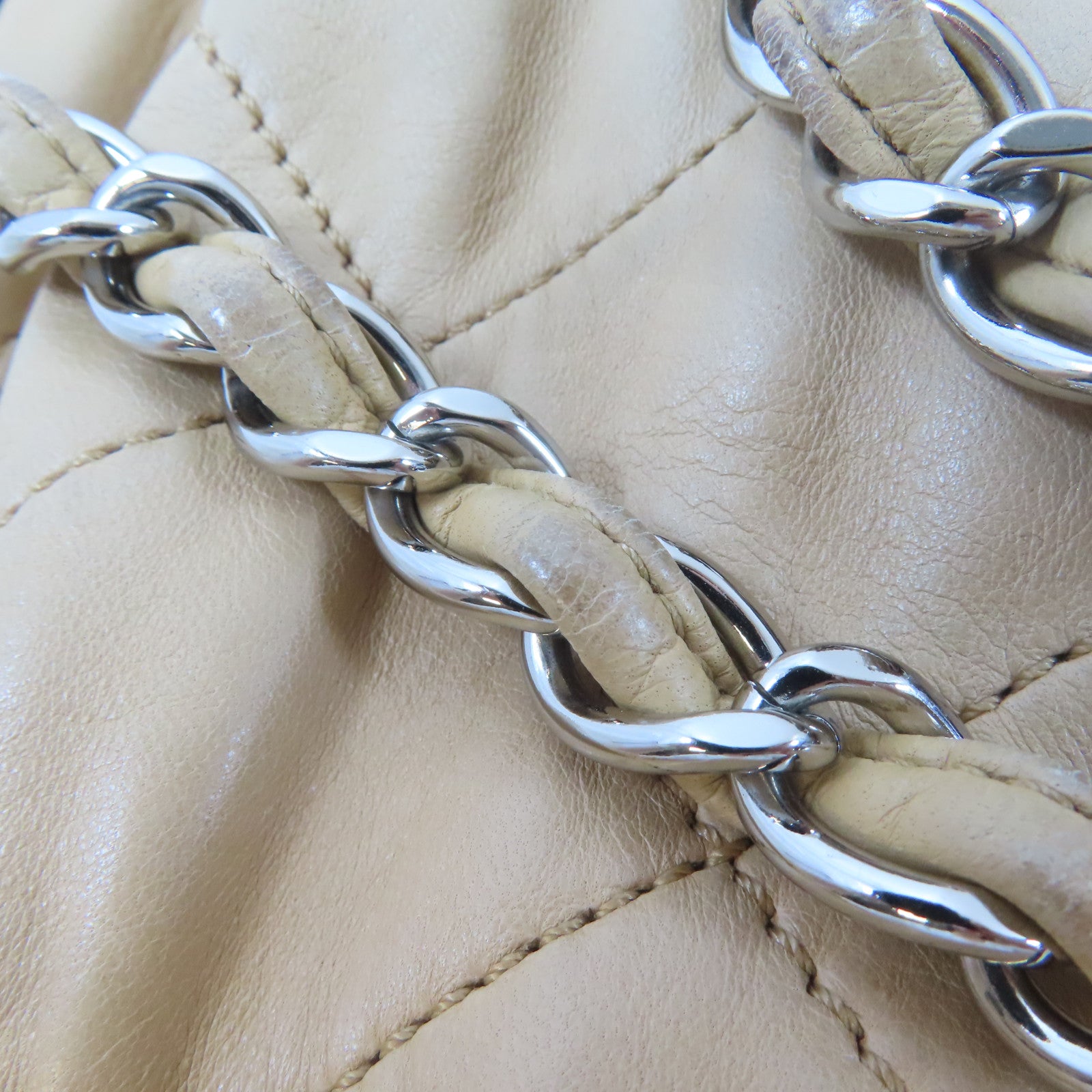 CHANEL 【激減優惠】菱格羊皮皮革Chain Shoulder Bag銀扣鏈帶肩背袋淺褐色/黑色