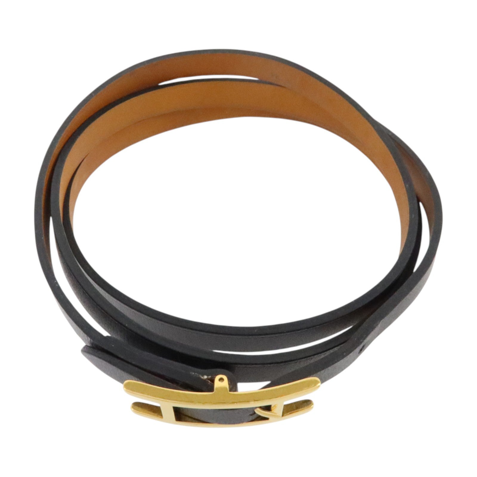 HERMES Swift皮革Hapi 3 Bracelet金扣手鏈Black/Fauve