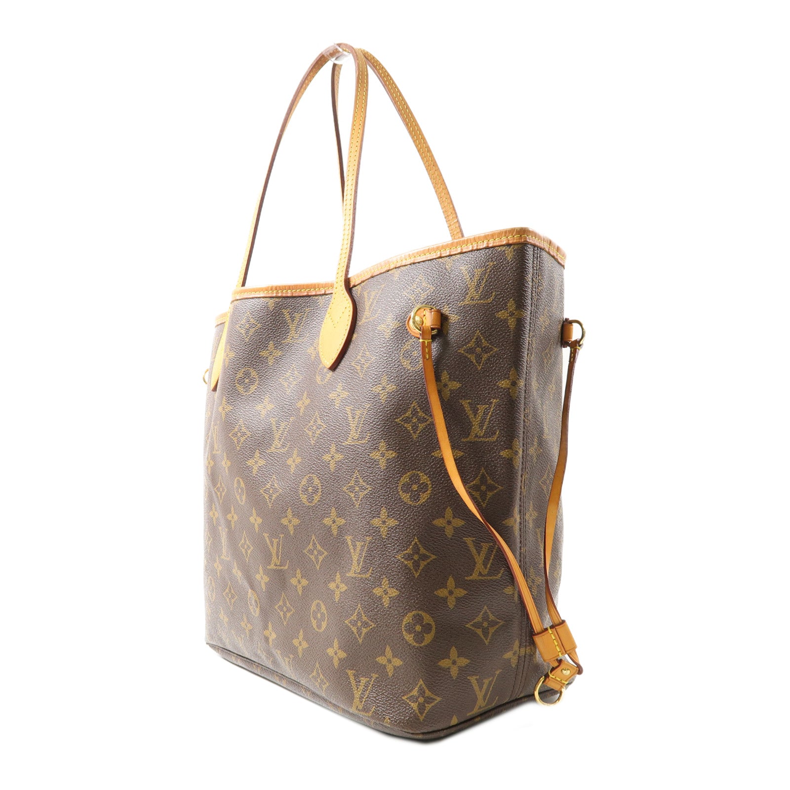 LOUIS VUITTON Monogram Neverfull MM金扣手挽袋棕色