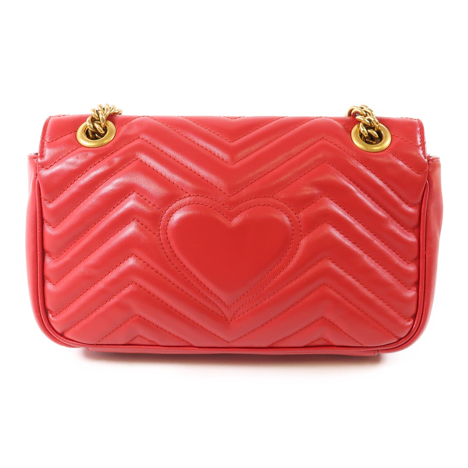 GUCCI GHW GG Marmont Chain Shoulder Bag 443497 Calfskin Leather Red