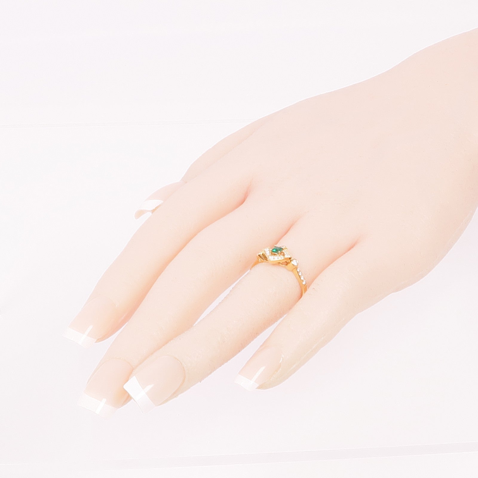 JEWELRY 【激減優惠】18K黃金Emerald Diamond Ring綠寶石/鑽石戒指US#6