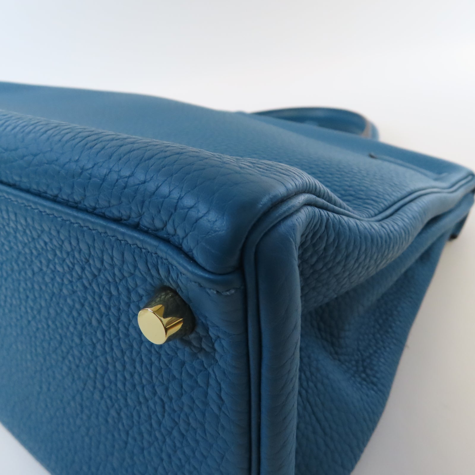 HERMES Clemence皮革Kelly 35金扣手挽肩背兩用袋Bleu Izmir 伊茲密爾藍色