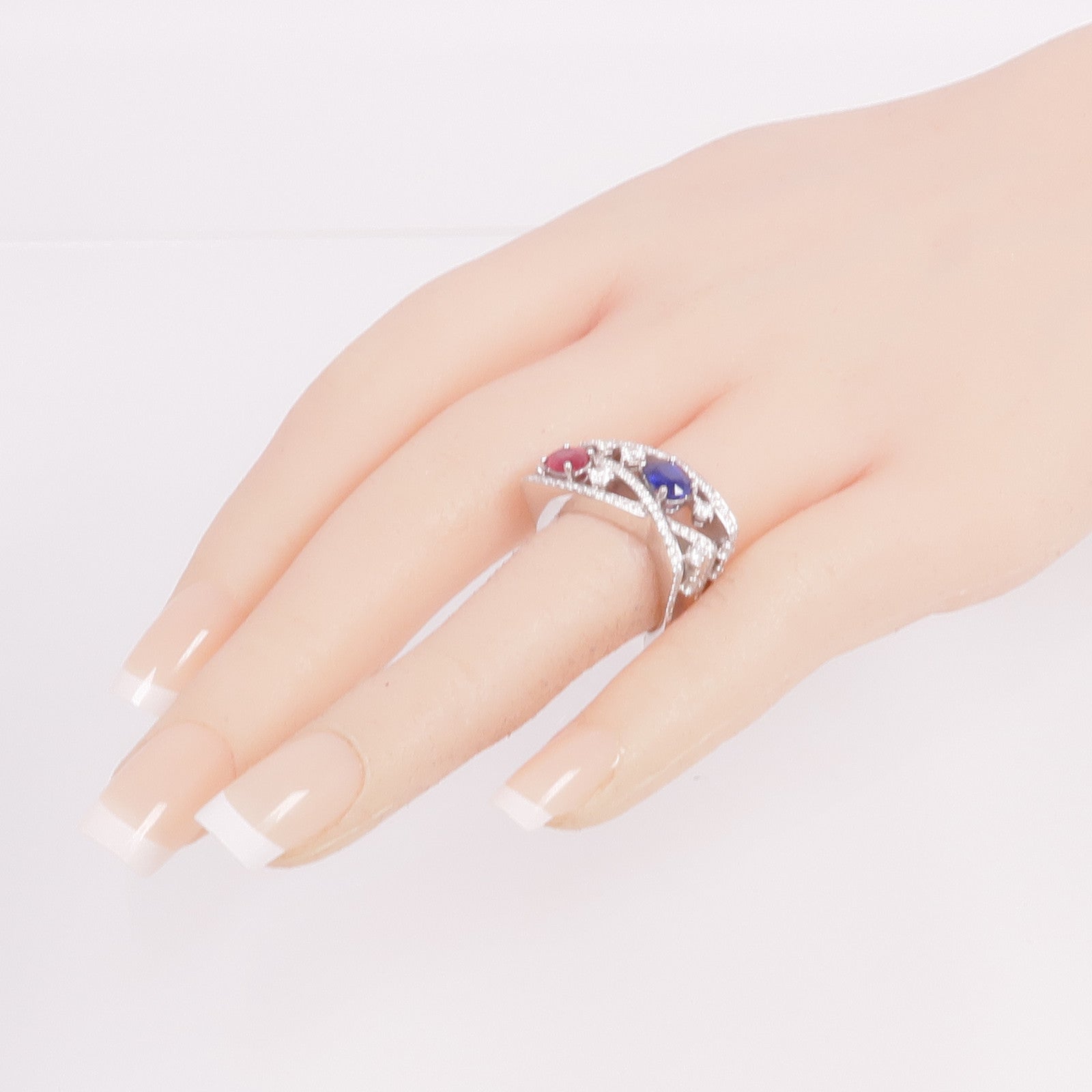 JEWELRY 18K白金Multi Sapphire Diamond Ring多色藍寶石/鑽石戒指US#6