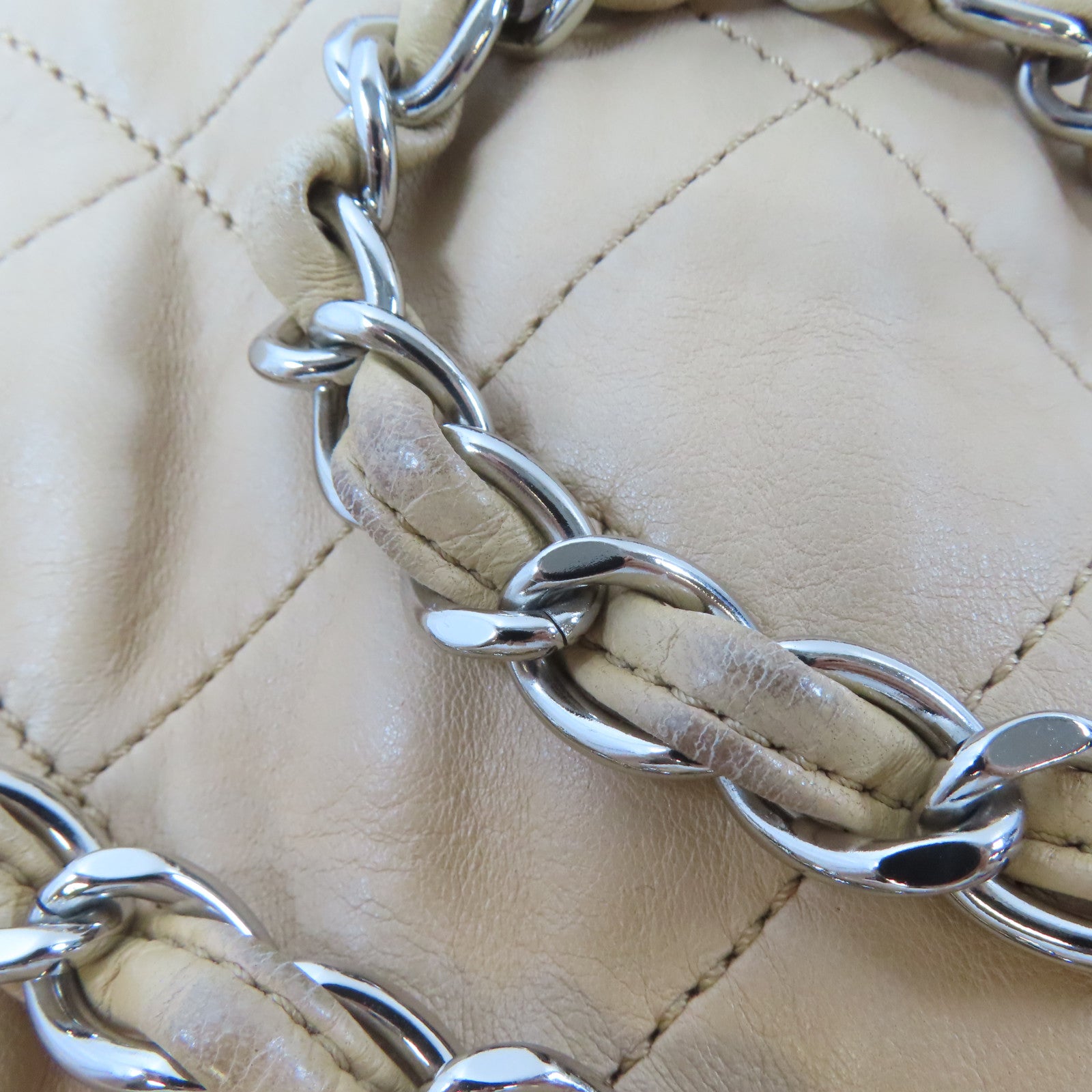 CHANEL 【激減優惠】菱格羊皮皮革Chain Shoulder Bag銀扣鏈帶肩背袋淺褐色/黑色
