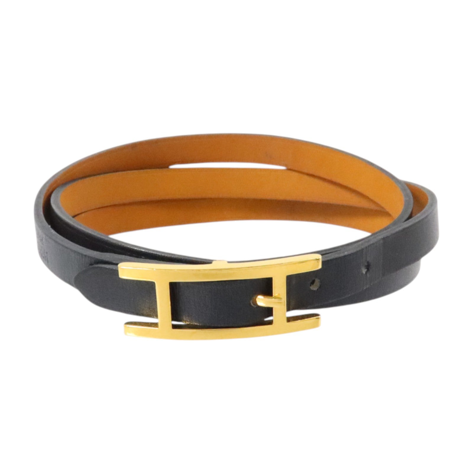 HERMES Swift皮革Hapi 3 Bracelet金扣手鏈Black/Fauve