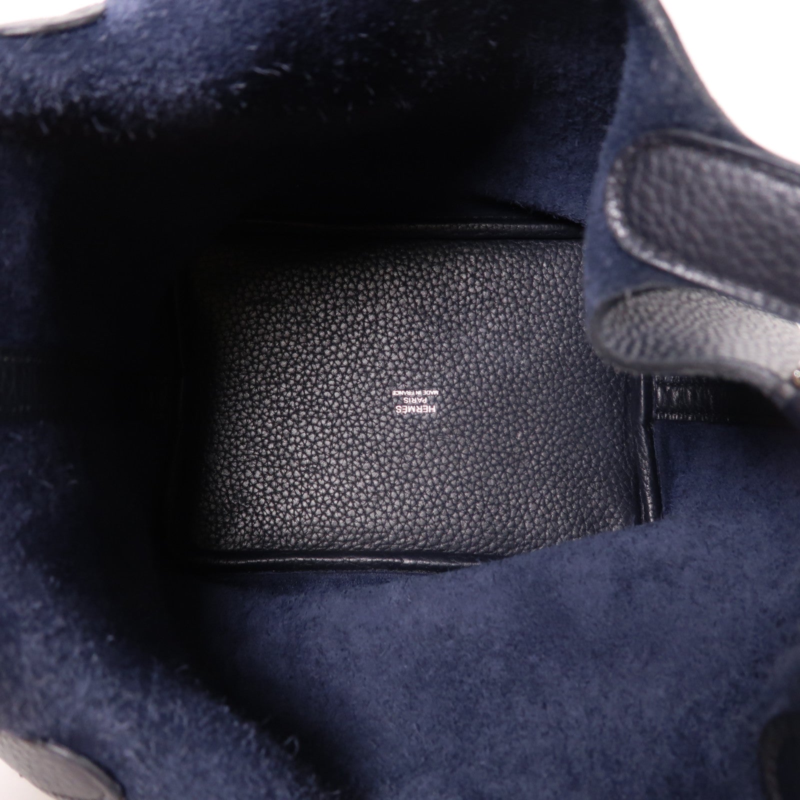 HERMES PHW Picotin Lock 18 PM Handbag Clemence Leather Bleu Nuit