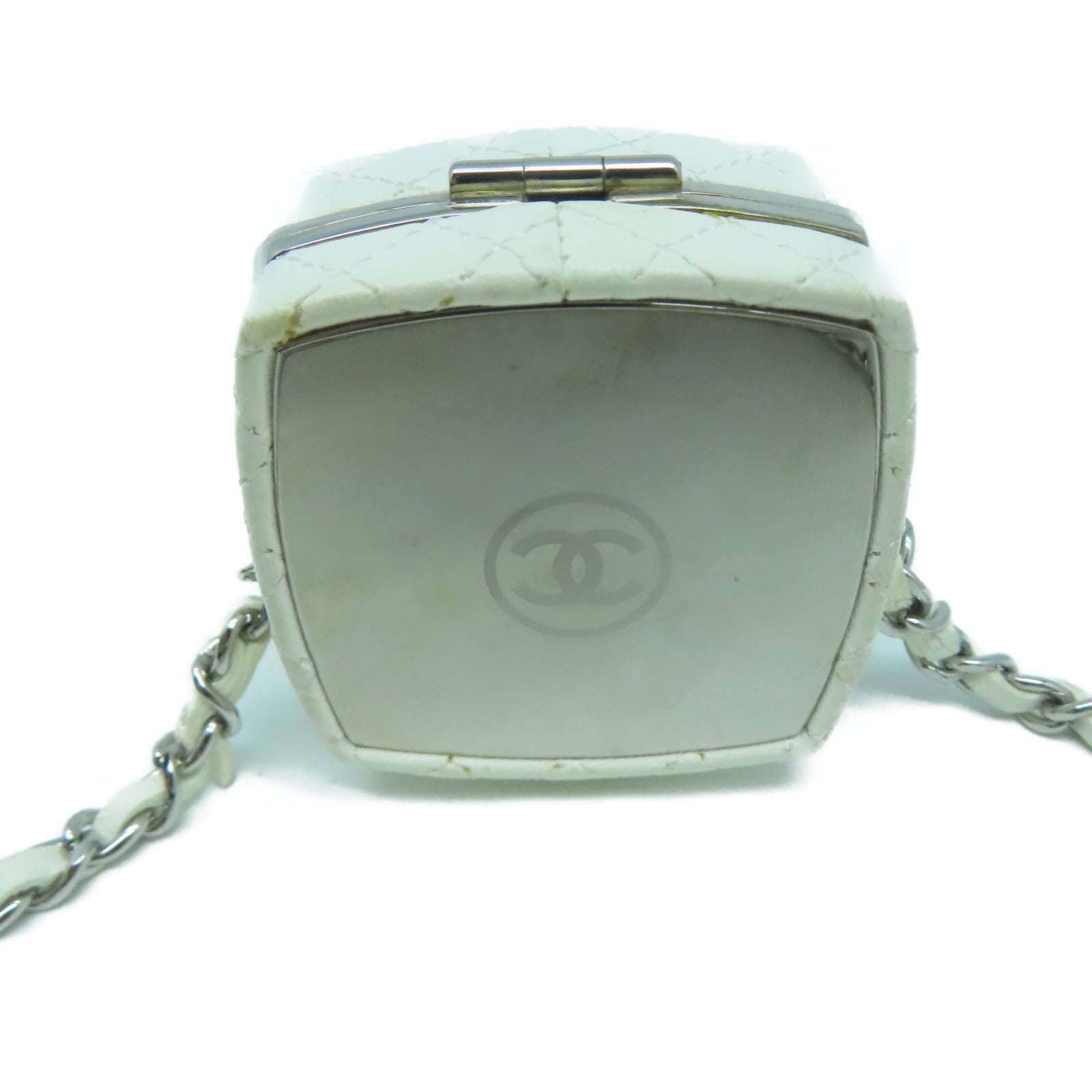 CHANEL 【激減優惠】菱格牛皮皮革Acc Chain Case銀扣白色