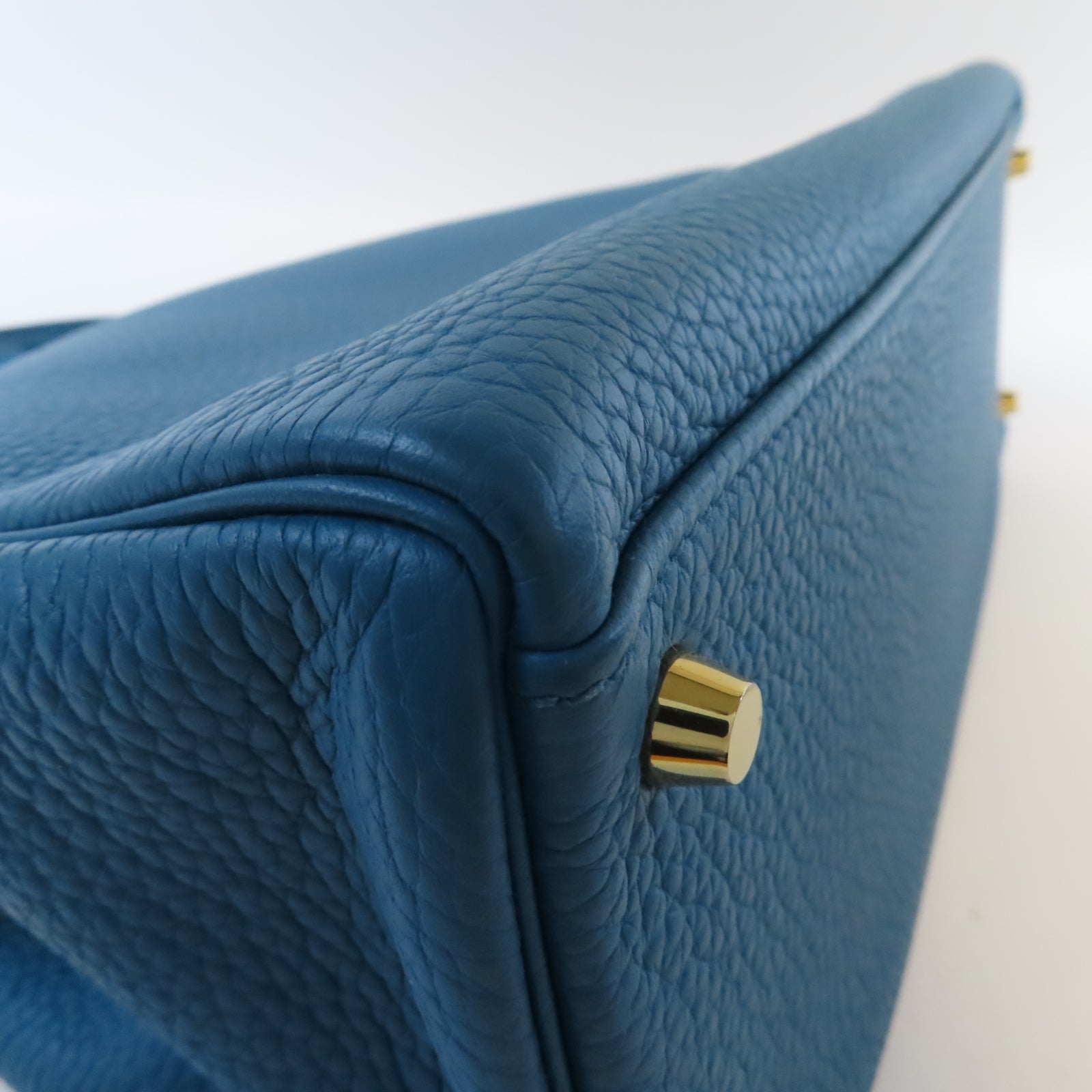 HERMES Clemence皮革Kelly 35金扣手挽肩背兩用袋Bleu Izmir 伊茲密爾藍色