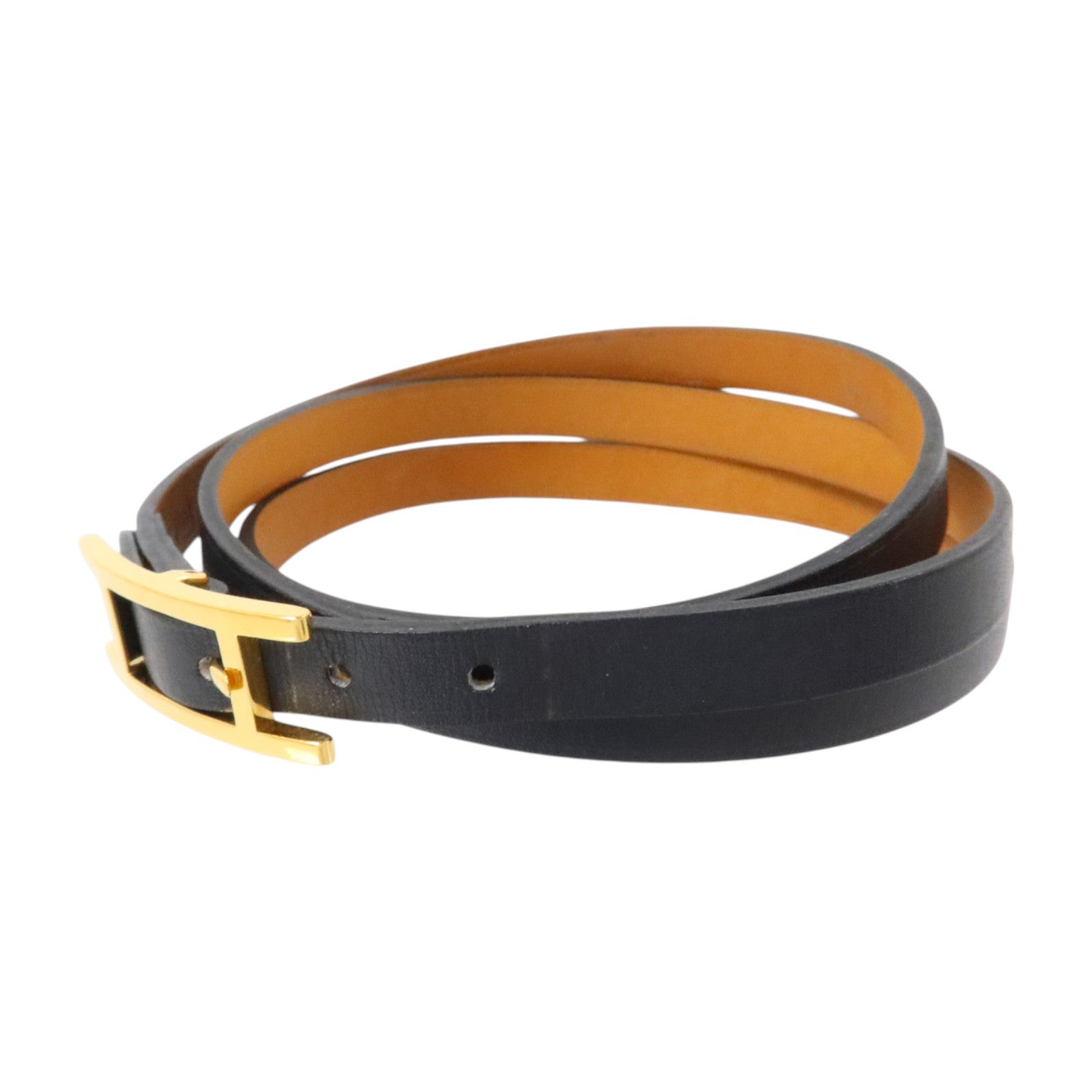 HERMES Swift皮革Hapi 3 Bracelet金扣手鏈Black/Fauve