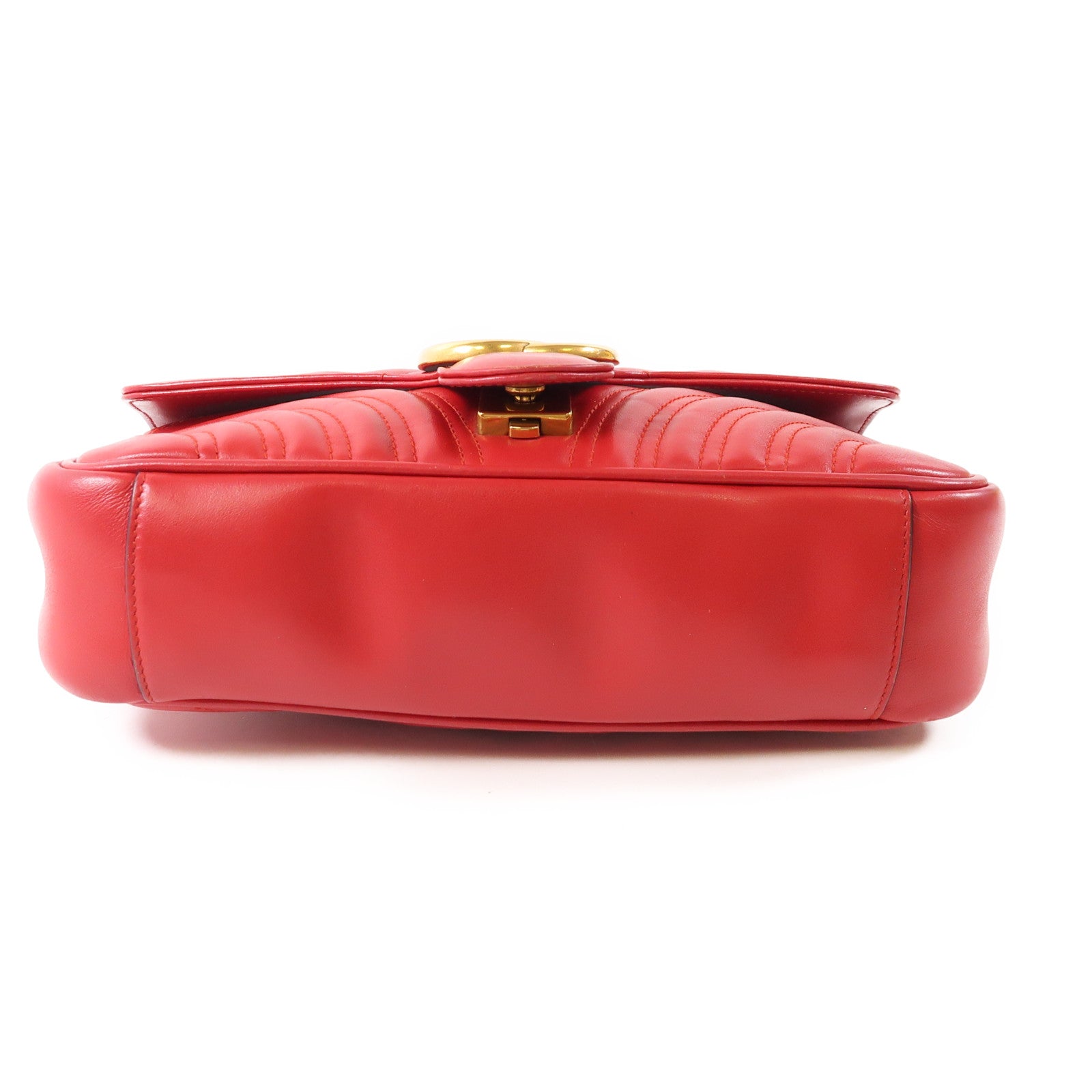 GUCCI GHW GG Marmont Chain Shoulder Bag 443497 Calfskin Leather Red