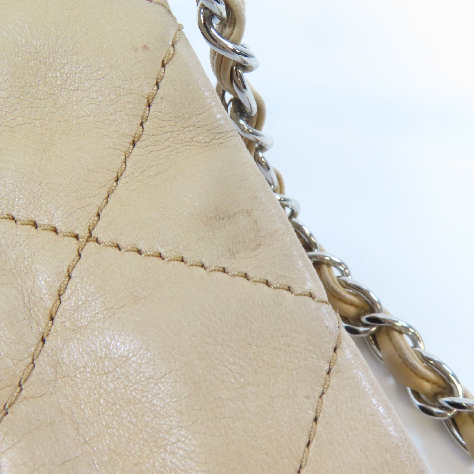 CHANEL 【激減優惠】菱格羊皮皮革Chain Shoulder Bag銀扣鏈帶肩背袋淺褐色/黑色