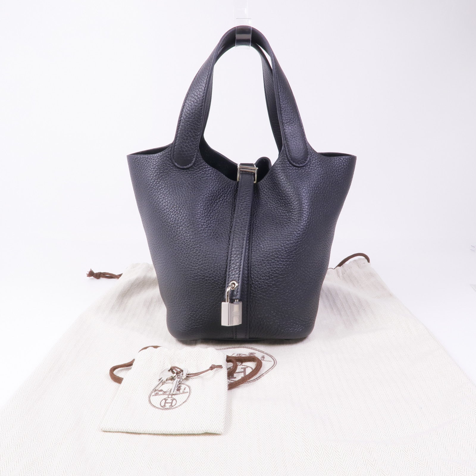 HERMES Clemence皮革Picotin PM銀扣手挽袋89 Noir
