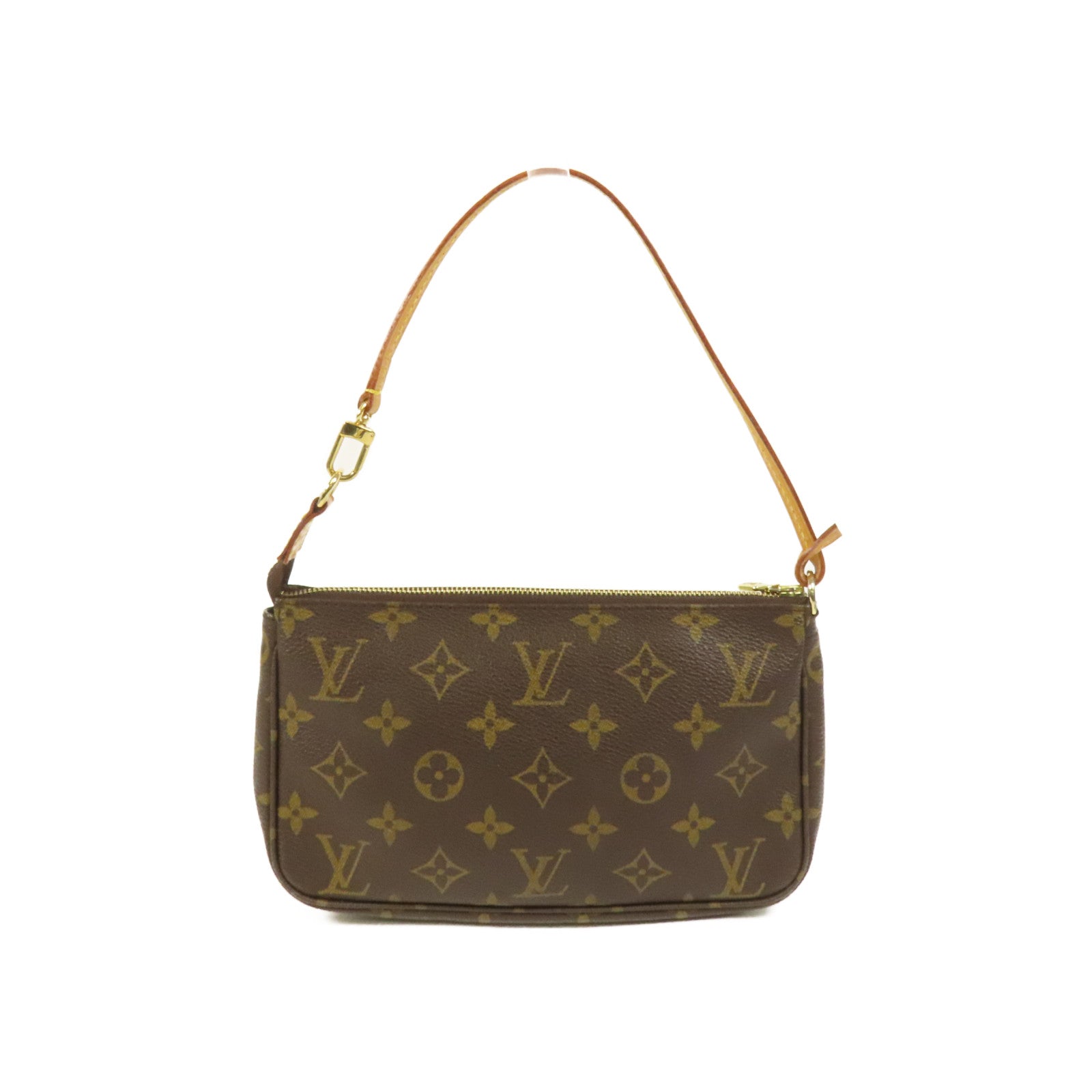 LOUIS VUITTON Monogram Pochette Accessoires金扣手挽袋棕色
