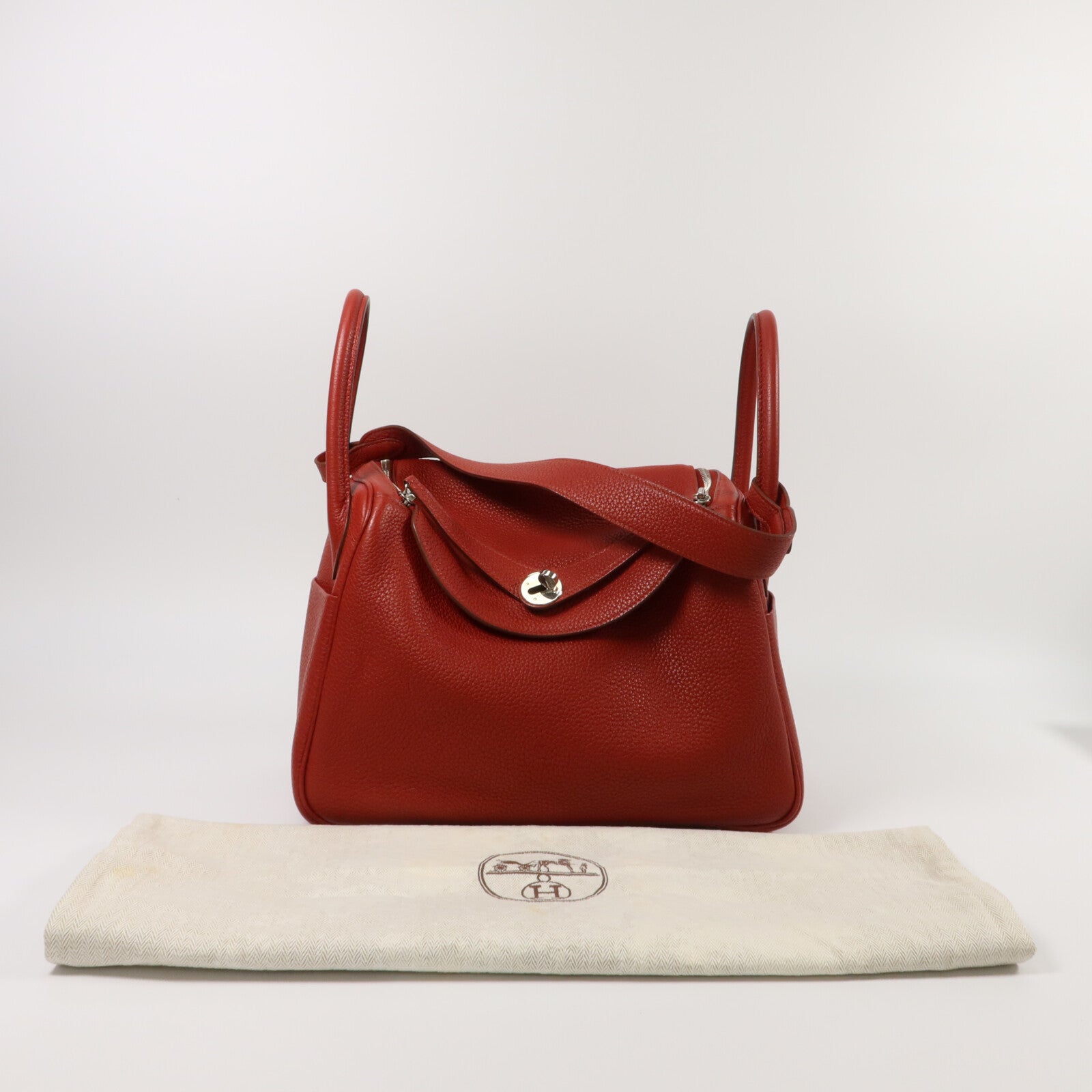 HERMES Clemence皮革Lindy 30手挽肩背兩用袋Rouge Casaque