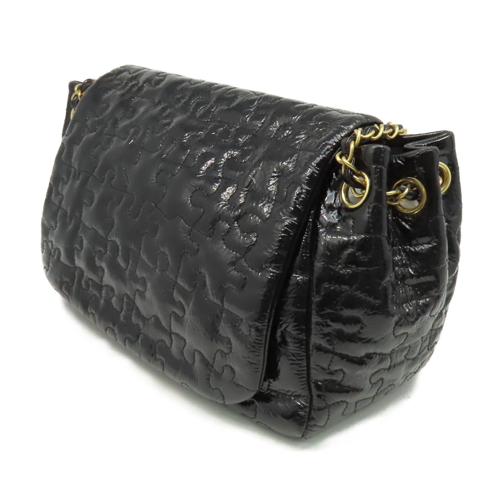 CHANEL 【激減優惠】漆皮Chain Shoulder Bag金扣鏈帶肩背袋黑色