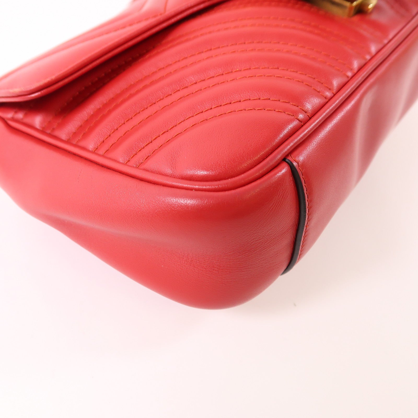 GUCCI GHW GG Marmont Chain Shoulder Bag 443497 Calfskin Leather Red