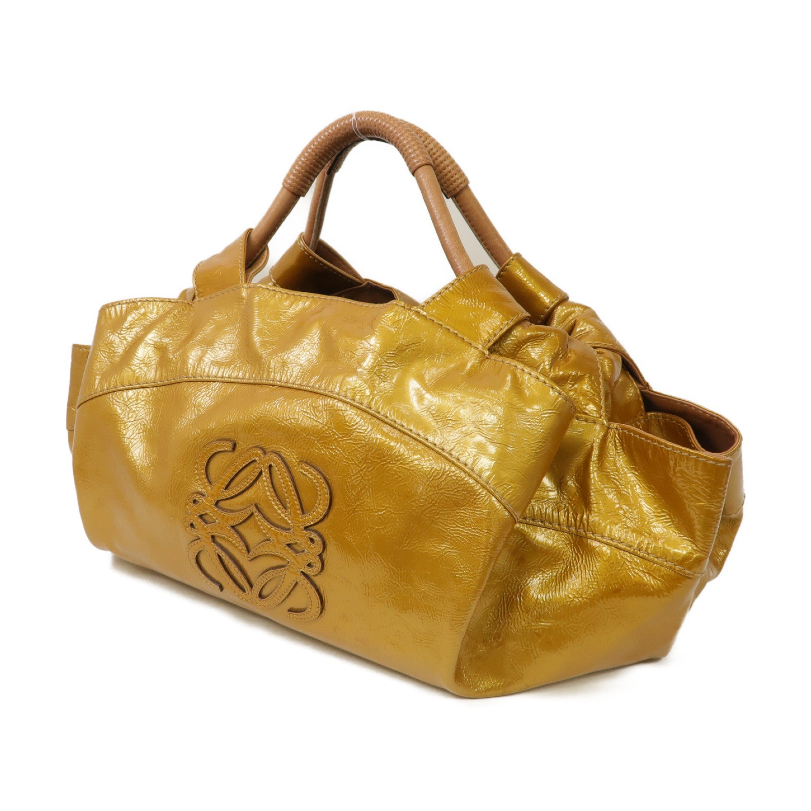 LOEWE 漆皮皮革Vintage Handbag金扣手挽袋金色