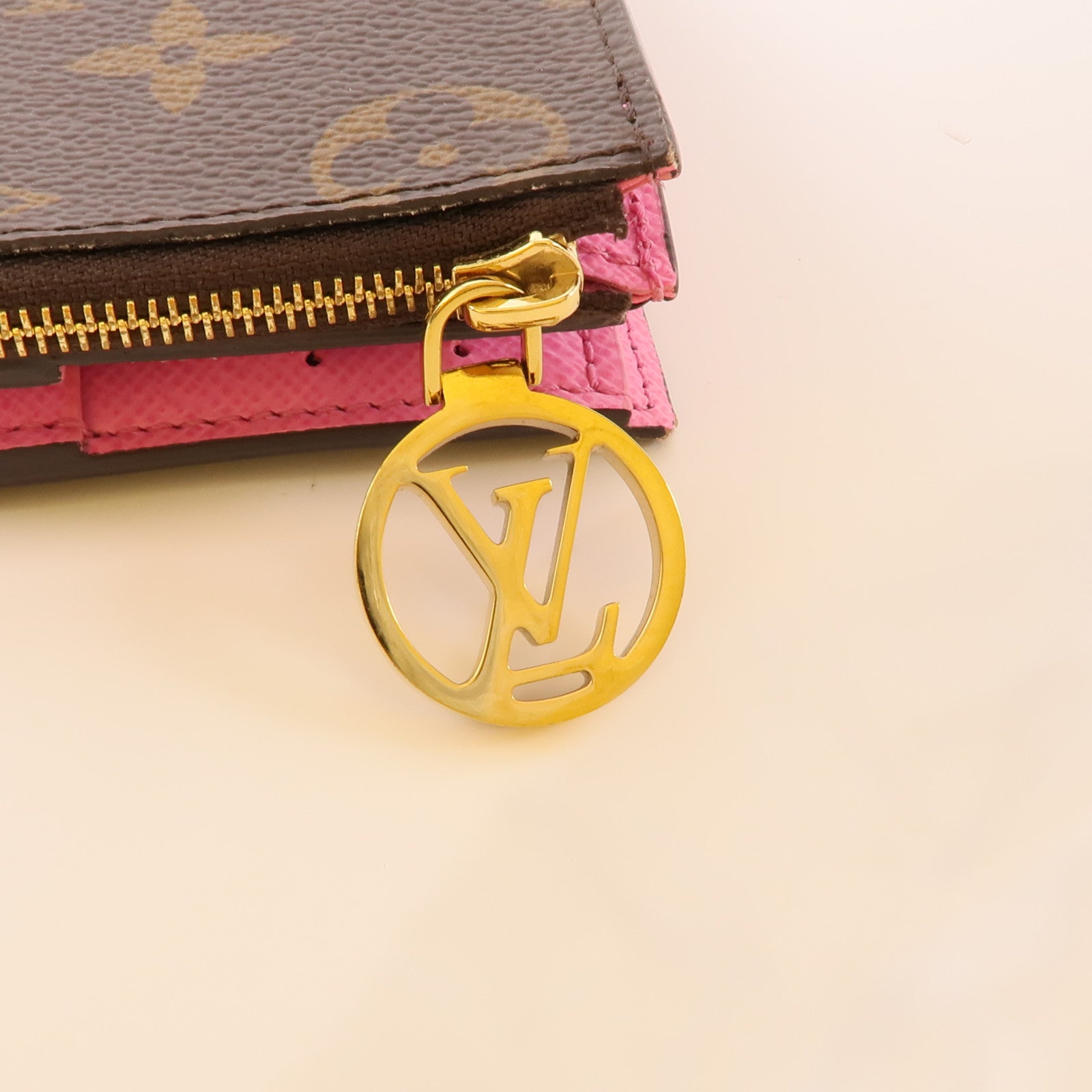 LOUIS VUITTON Monogram Lisa Wallet金扣錢包棕色/粉紅色