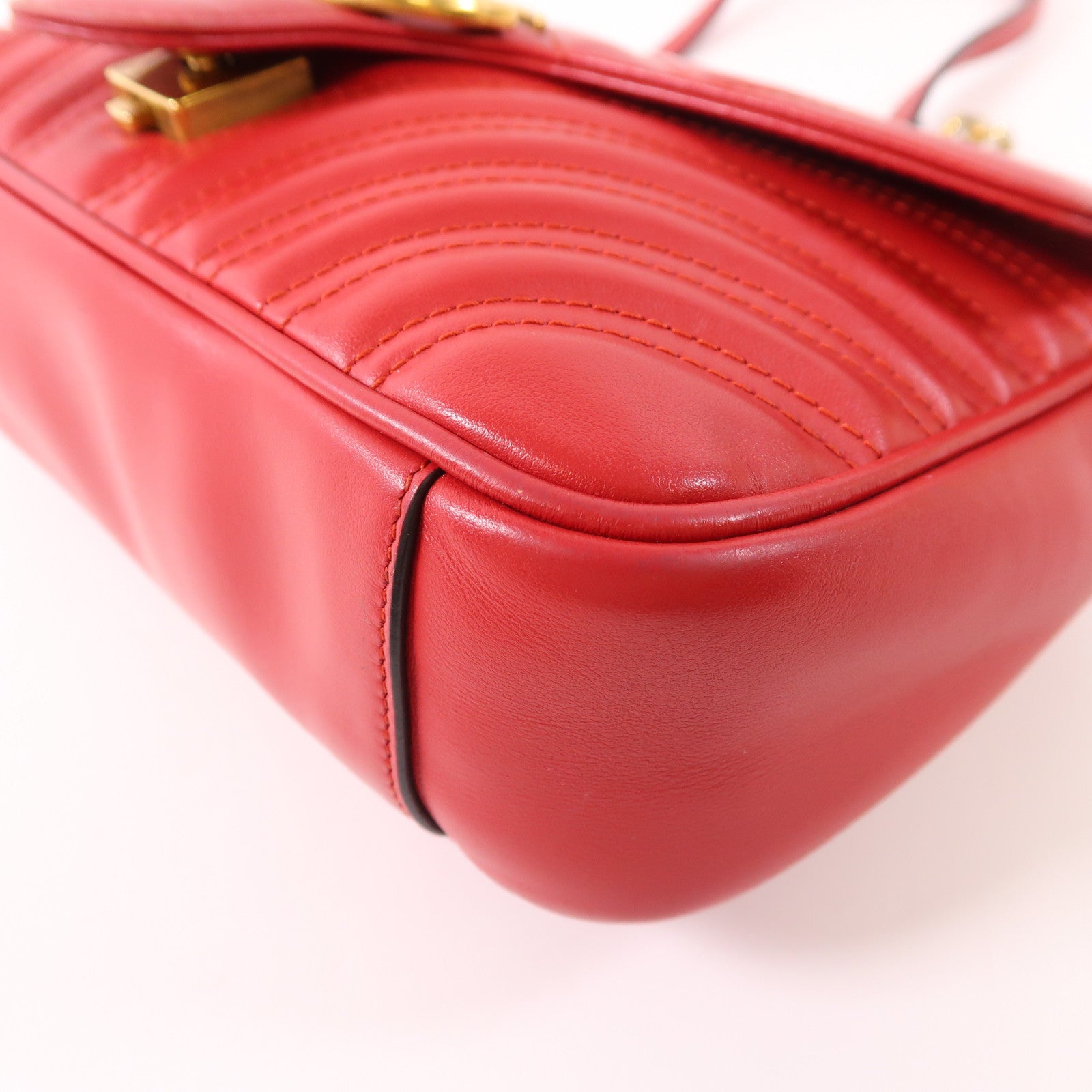 GUCCI GHW GG Marmont Chain Shoulder Bag 443497 Calfskin Leather Red