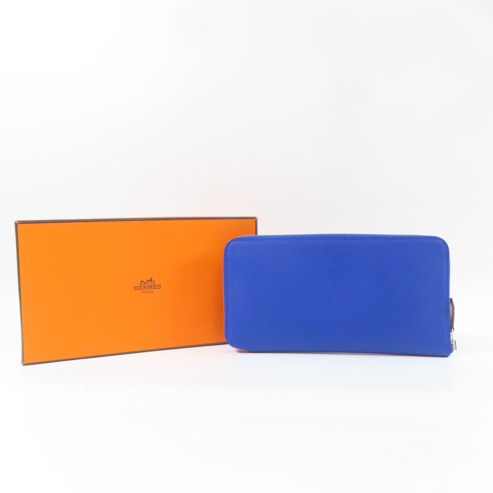 HERMES 【激減優惠】Epsom皮革Silk'In Classique Long Wallet銀扣長錢包皇家藍色