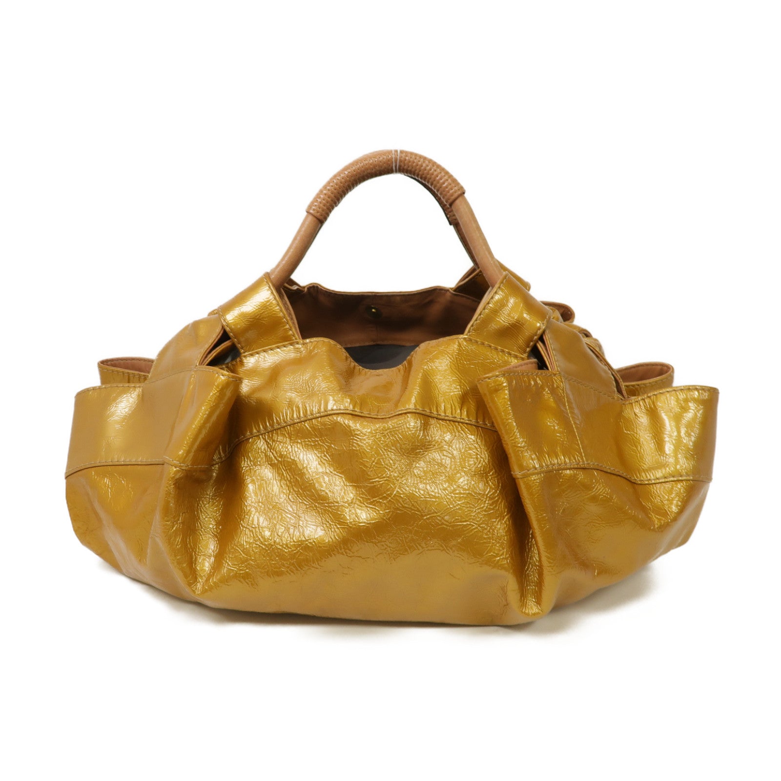 LOEWE 漆皮皮革Vintage Handbag金扣手挽袋金色