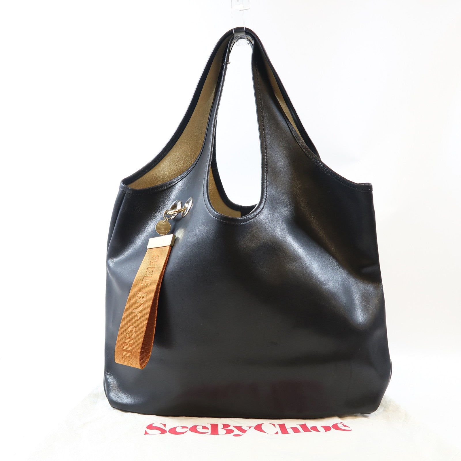 SEE BY CHLOE 牛皮皮革Shoulder Bag銀扣肩背袋黑色