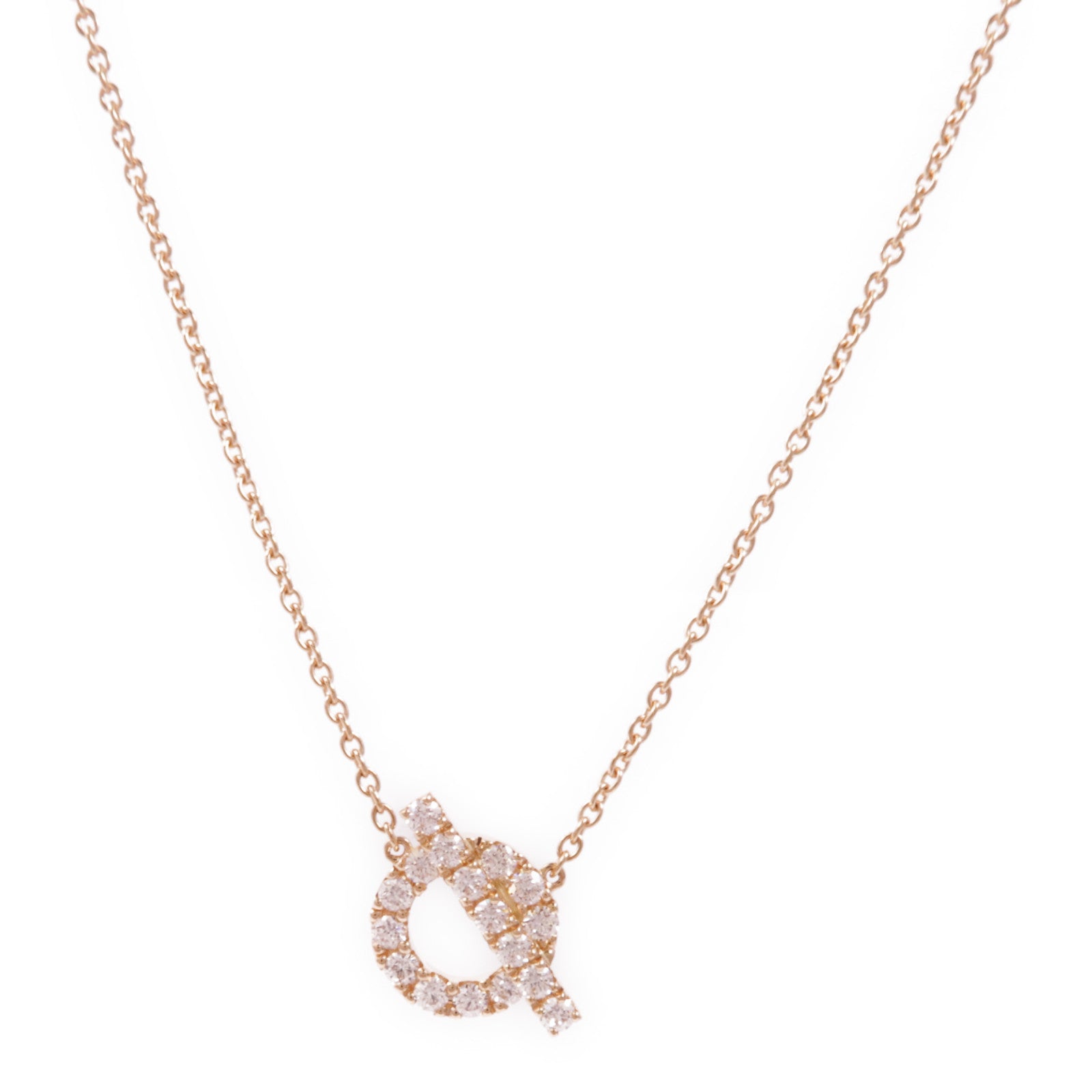 HERMES Finesse Pendant Necklace 18K Pink Gold Diamond