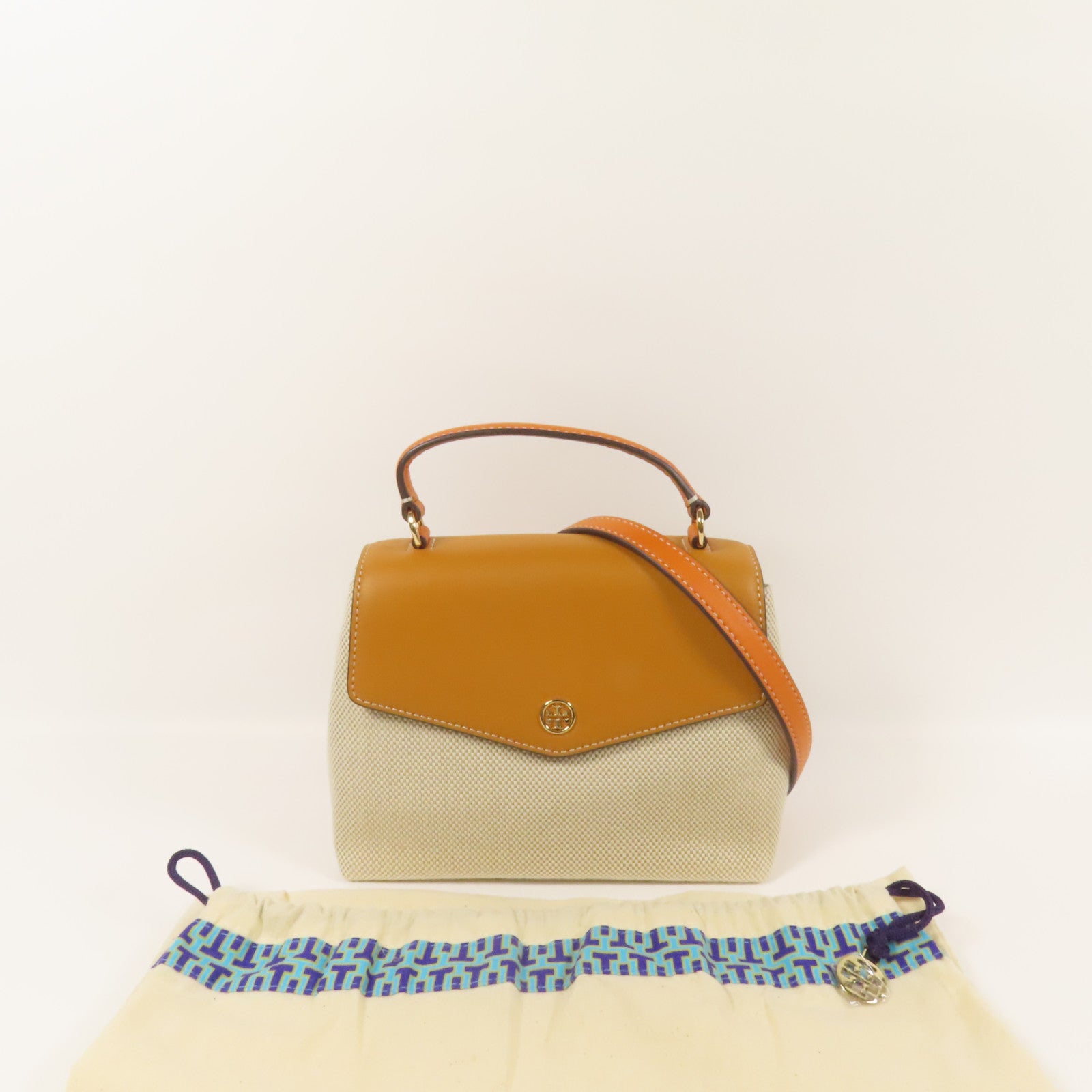 Tory Burch 帆布/皮革2way Shoulder Bag金扣手挽肩背兩用袋