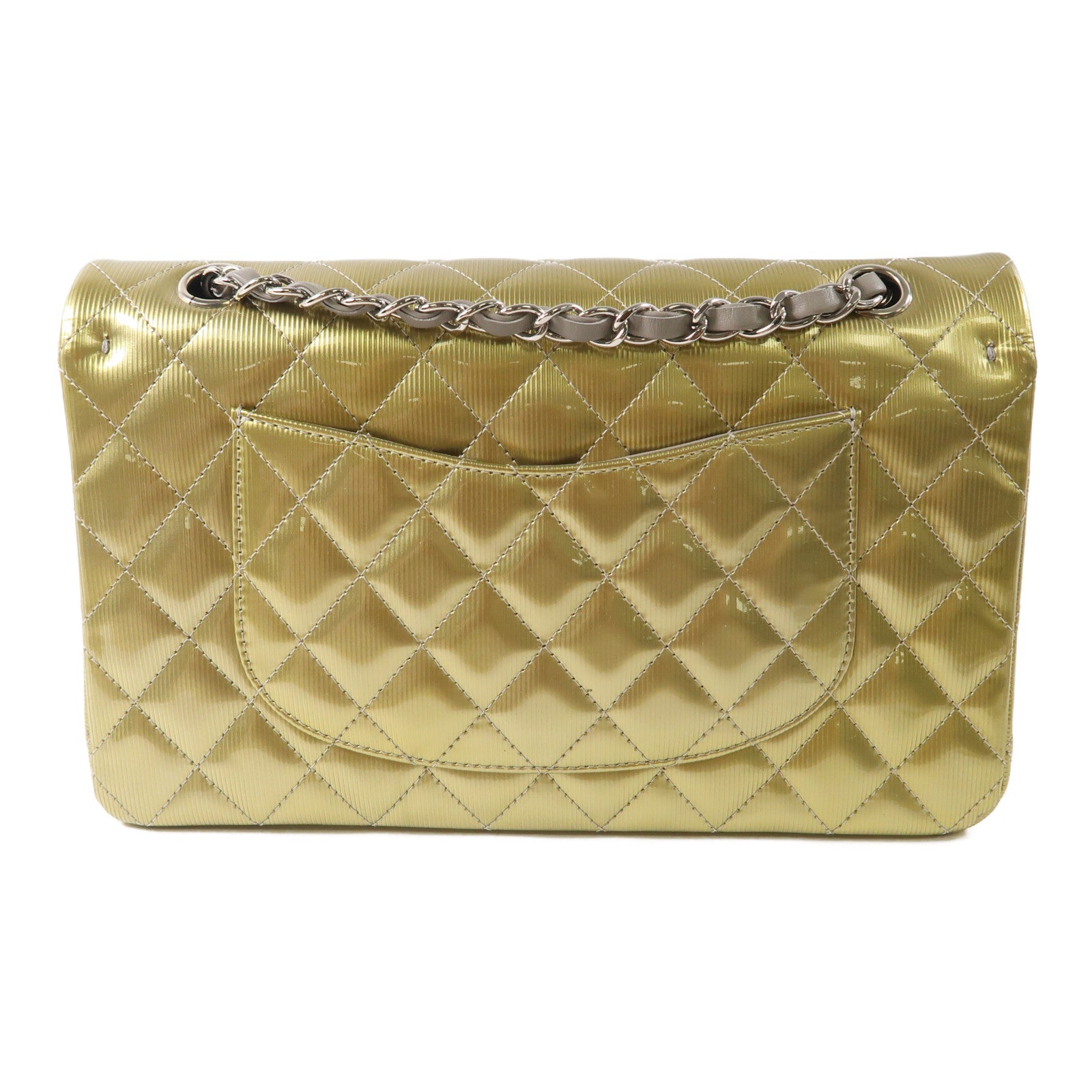 CHANEL 【激減優惠】漆皮皮革Chain Shoulder銀扣鏈帶肩背袋金色