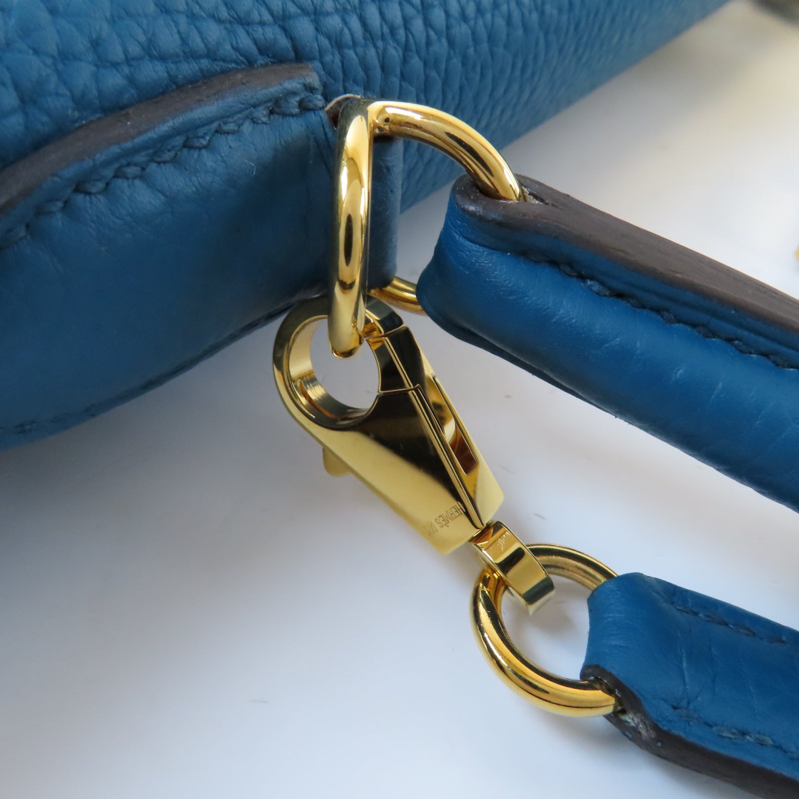 HERMES Clemence皮革Kelly 35金扣手挽肩背兩用袋Bleu Izmir 伊茲密爾藍色