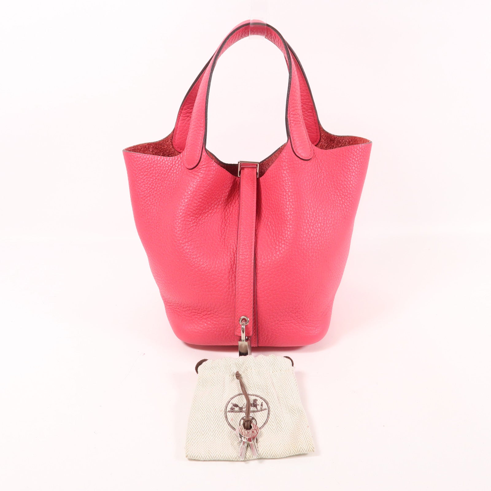HERMES Clemence皮革Picotin PM手挽袋Rose Mexico
