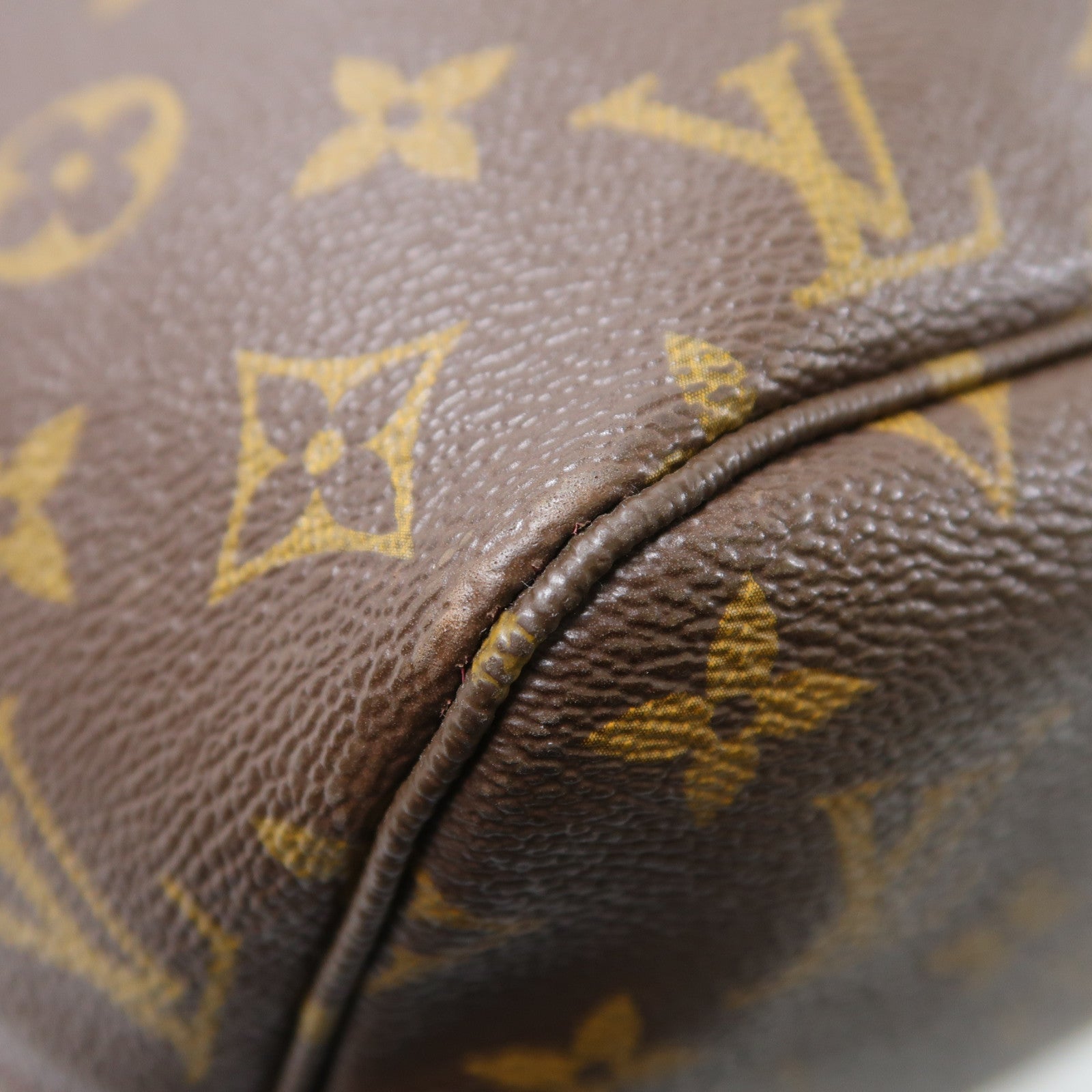 LOUIS VUITTON Monogram Neverfull MM金扣手挽袋棕色