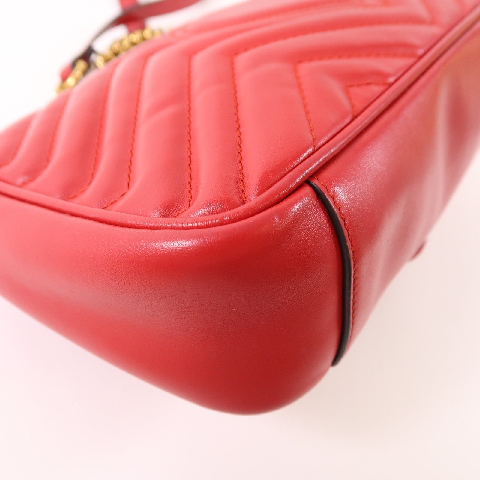 GUCCI GHW GG Marmont Chain Shoulder Bag 443497 Calfskin Leather Red