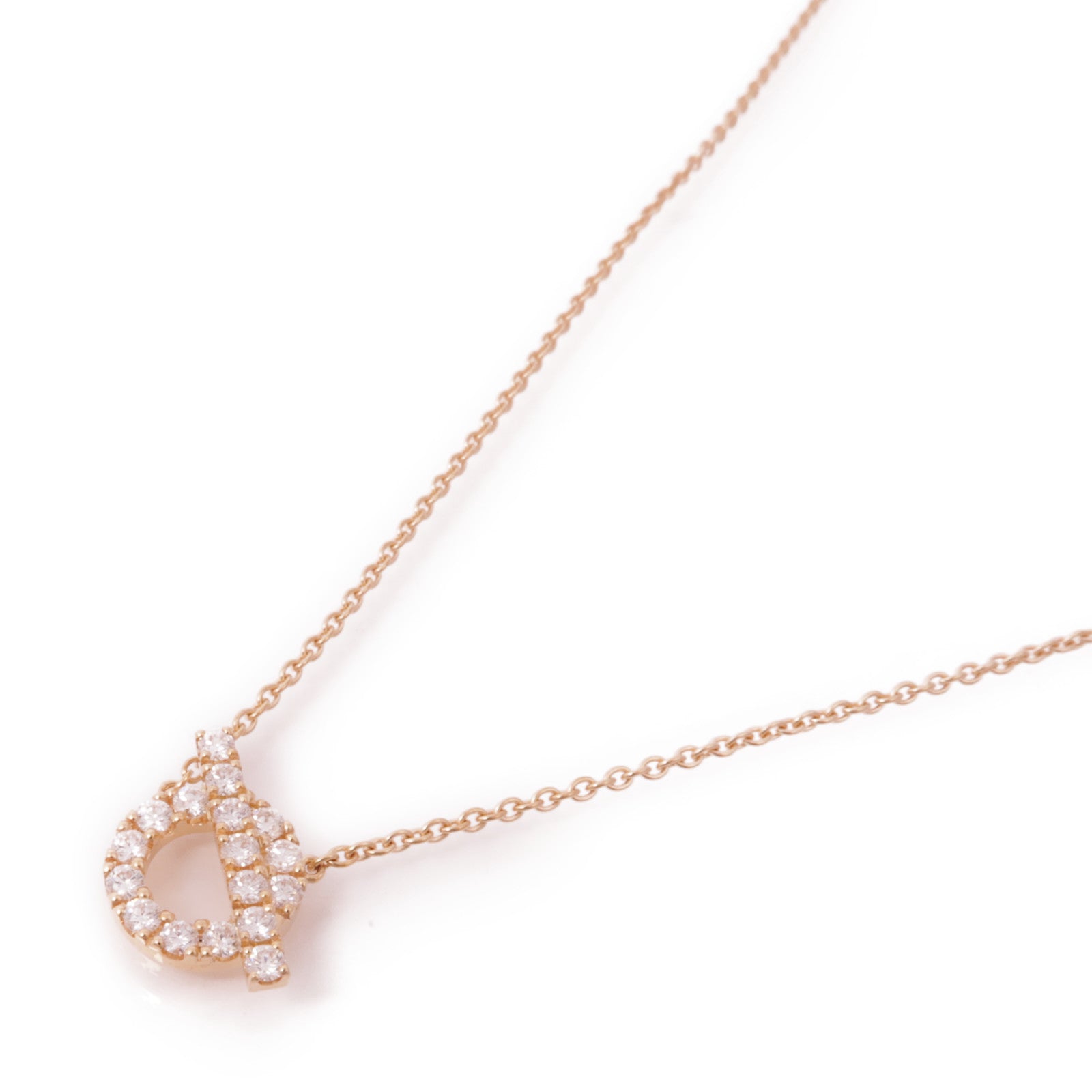 HERMES Finesse Pendant Necklace 18K Pink Gold Diamond