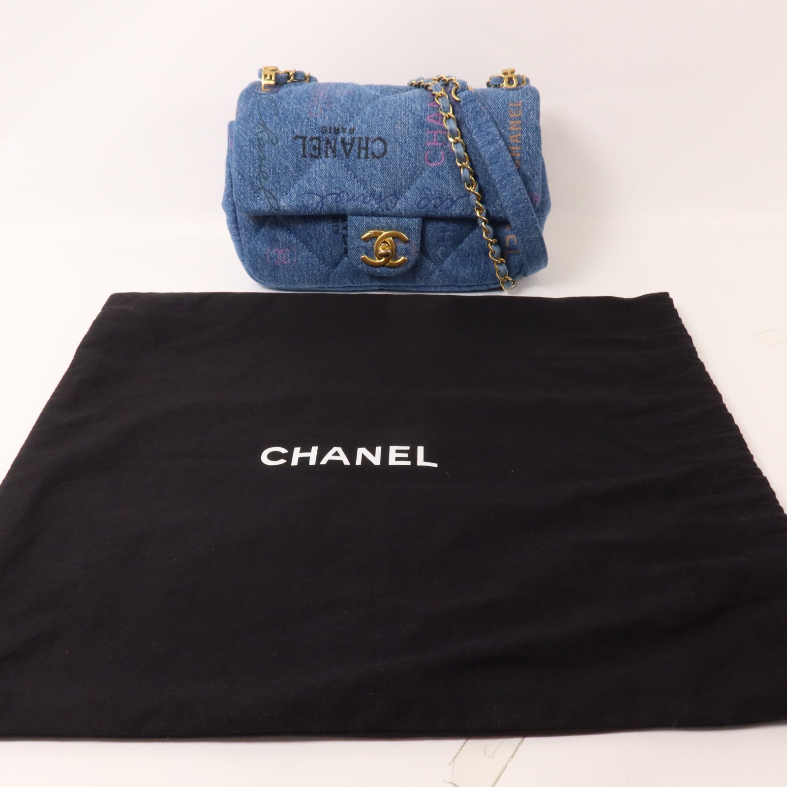 CHANEL 牛仔布Chain Shoulder Bag鏈帶肩背袋