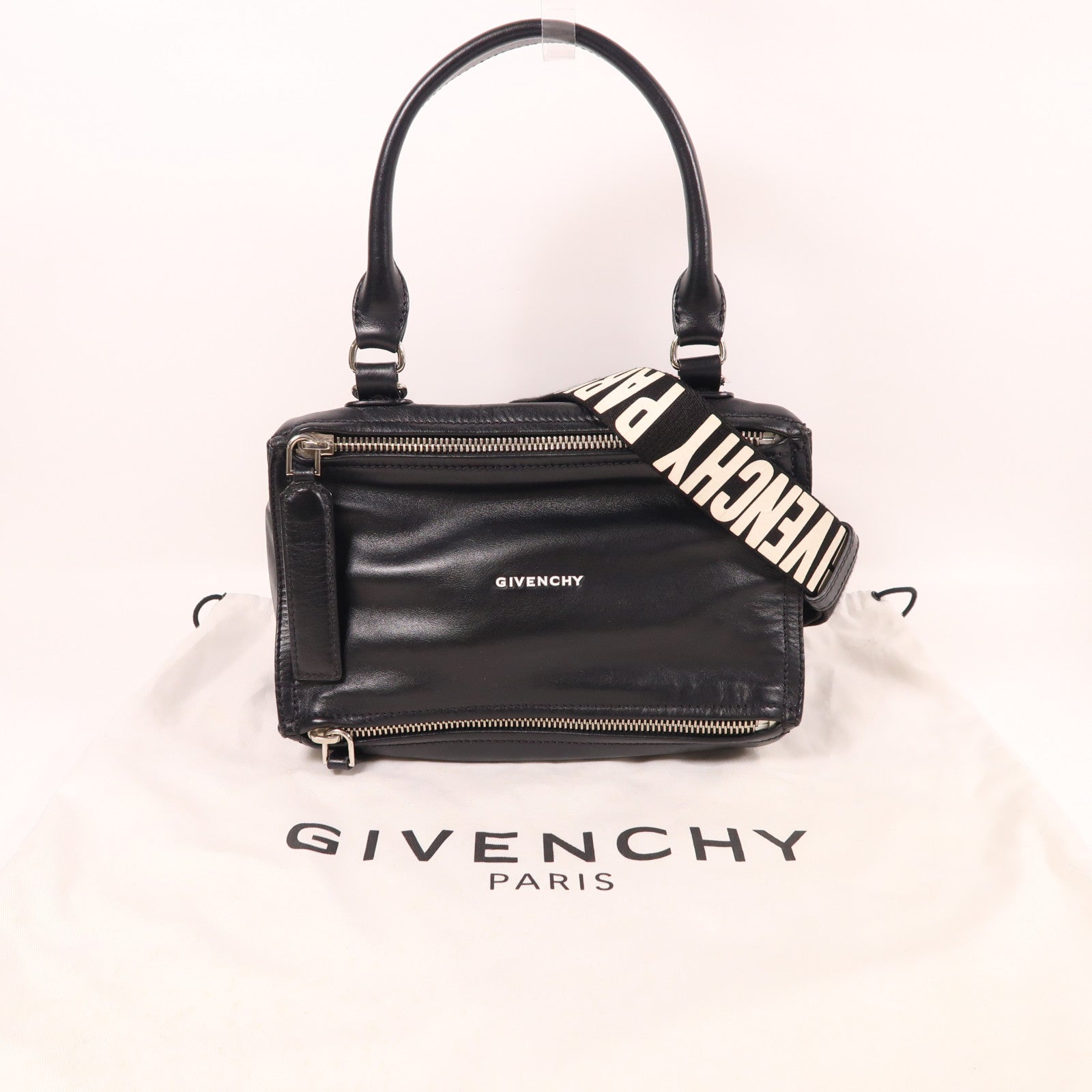 GIVENCHY 羊皮皮革Pandora銀扣手挽肩背兩用袋