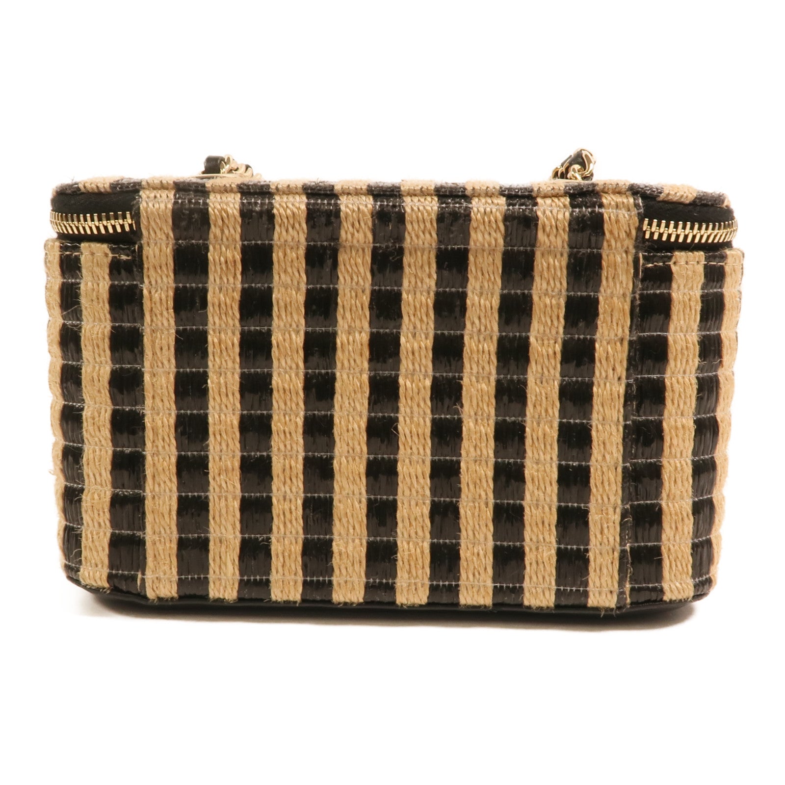 CHANEL Raffia Vanity Case金扣鏈帶肩背袋