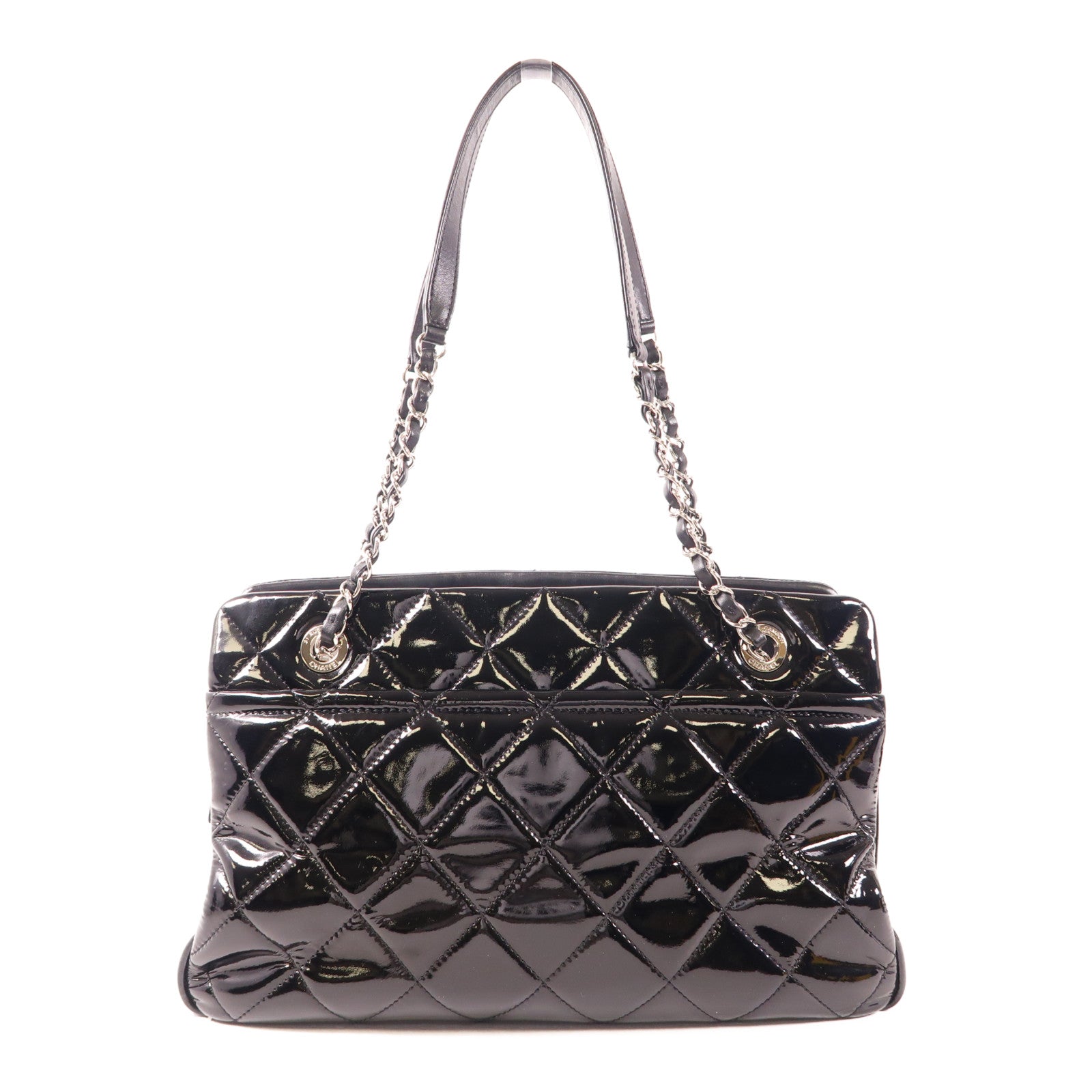 CHANEL 漆皮皮革Chain Shoulder銀扣鏈帶肩背袋