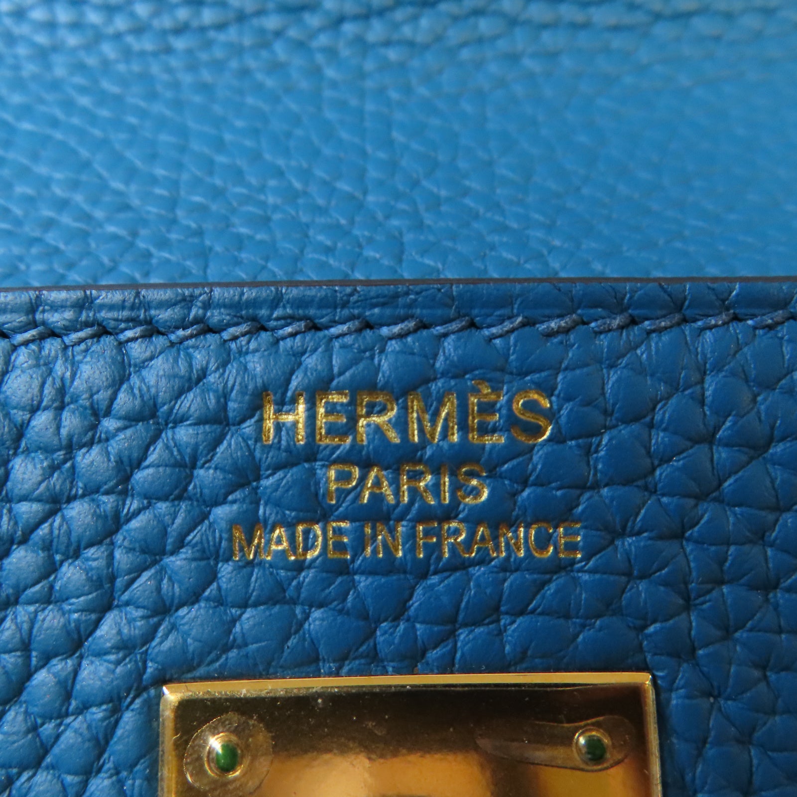 HERMES Clemence皮革Kelly 35金扣手挽肩背兩用袋Bleu Izmir 伊茲密爾藍色