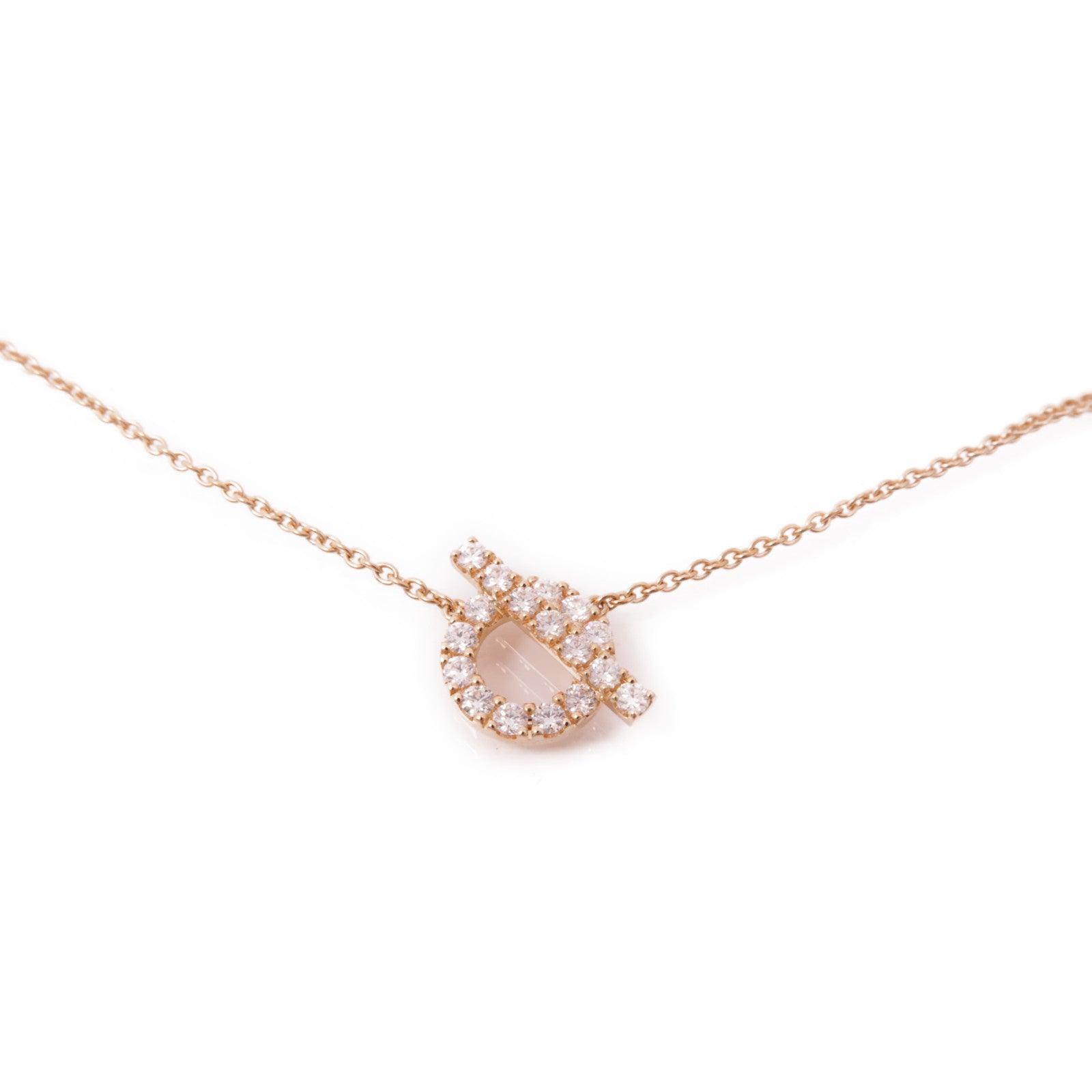 HERMES Finesse Pendant Necklace 18K Pink Gold Diamond
