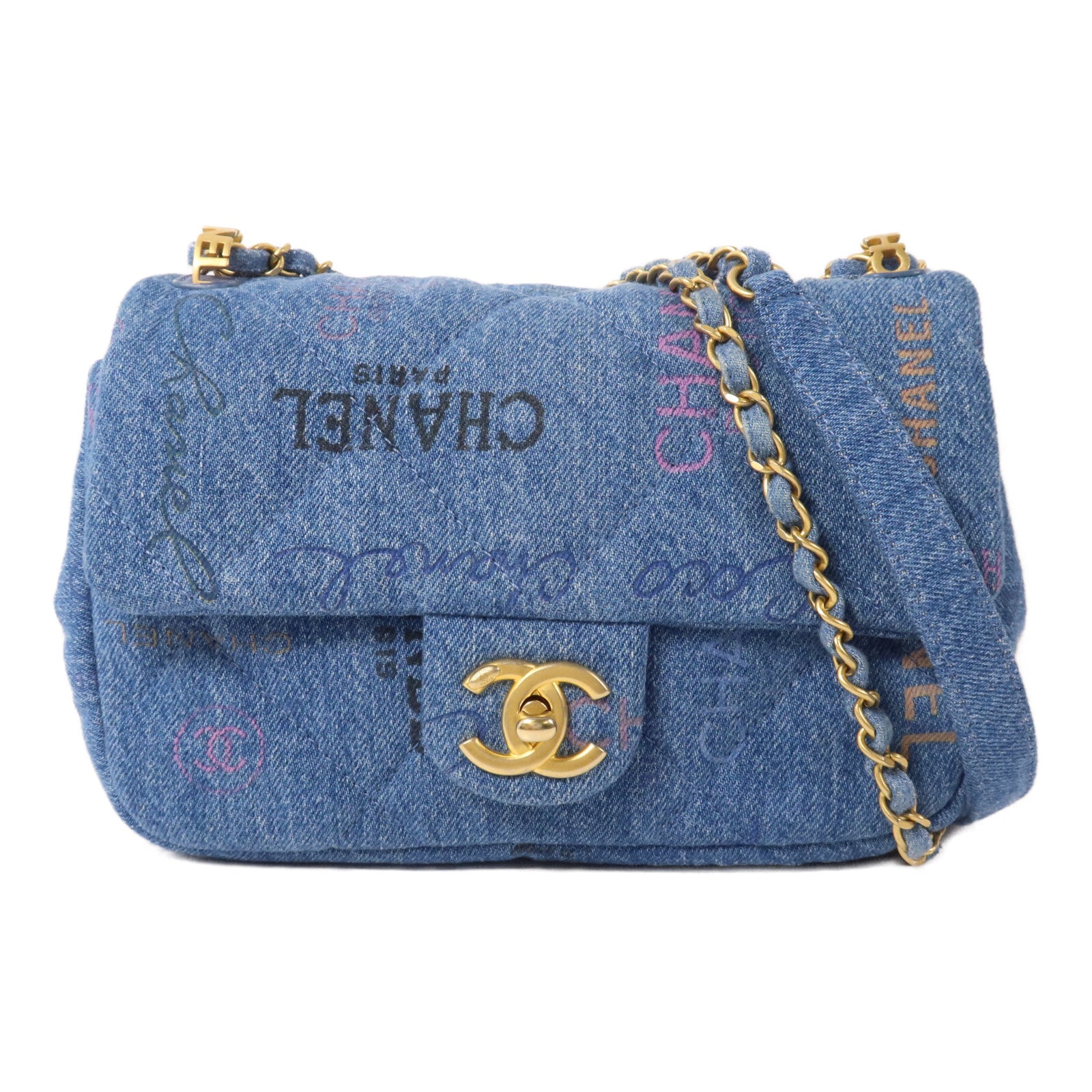 CHANEL 牛仔布Chain Shoulder Bag鏈帶肩背袋