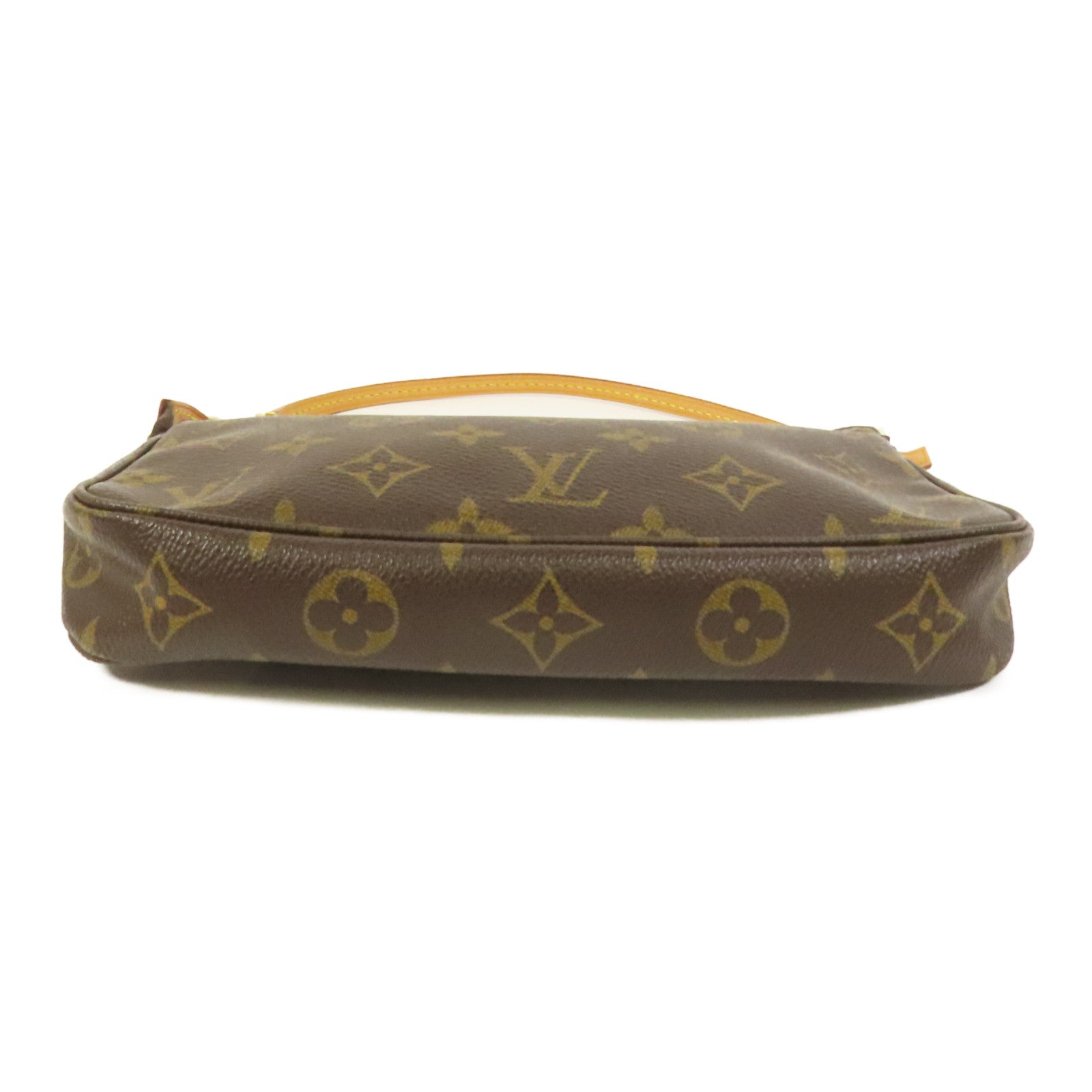 LOUIS VUITTON Monogram Pochette Accessoires金扣手挽袋棕色