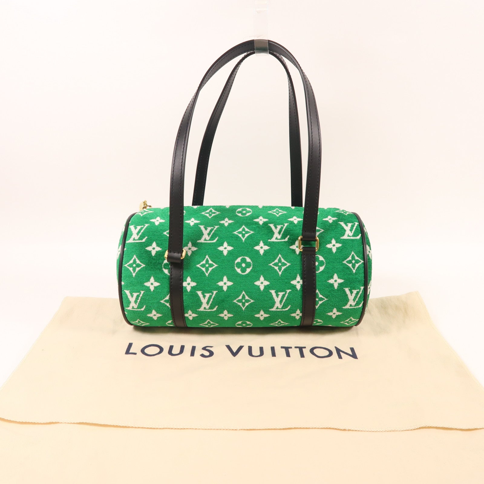 LOUIS VUITTON Monogram Jacquard Velvet Papillon金扣肩背袋綠色