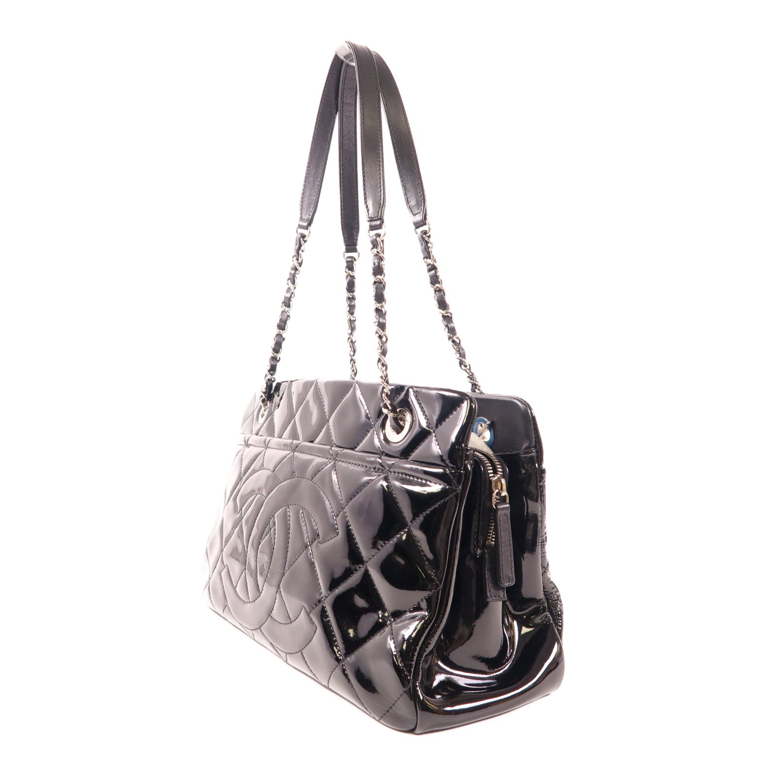 CHANEL CC SHW Chain Shoulder Bag Patent Leather Black